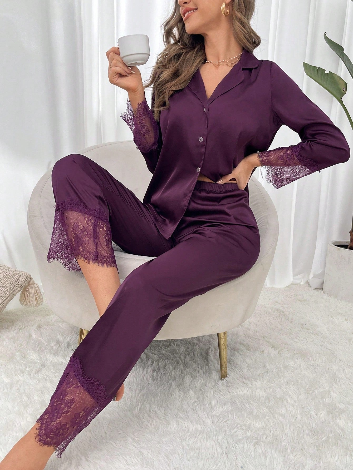 Luxe Satin Lace Pajama Set Combo (Pack of 3)