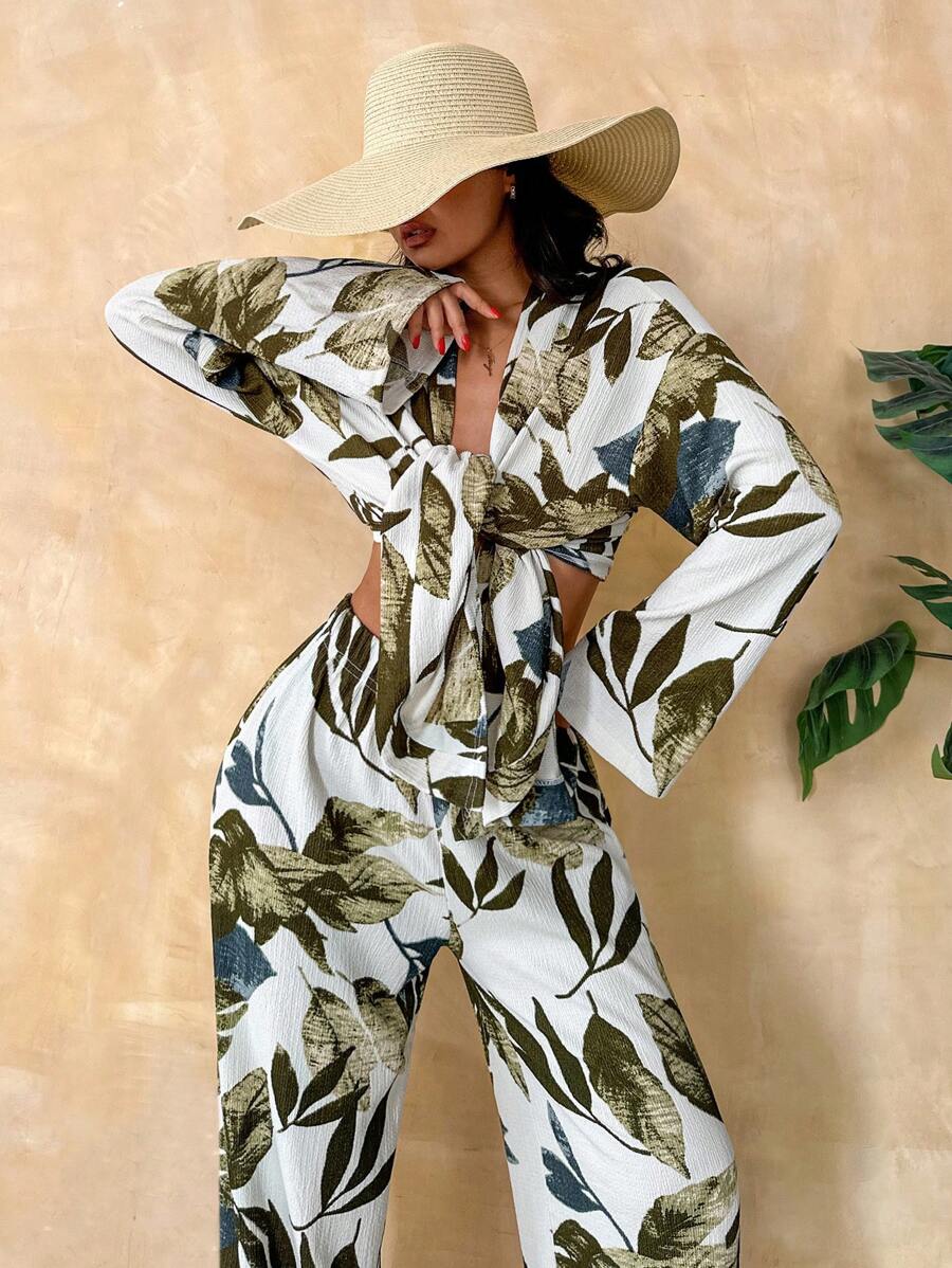 Tropical Whisper Leaf Print Co-ord Set