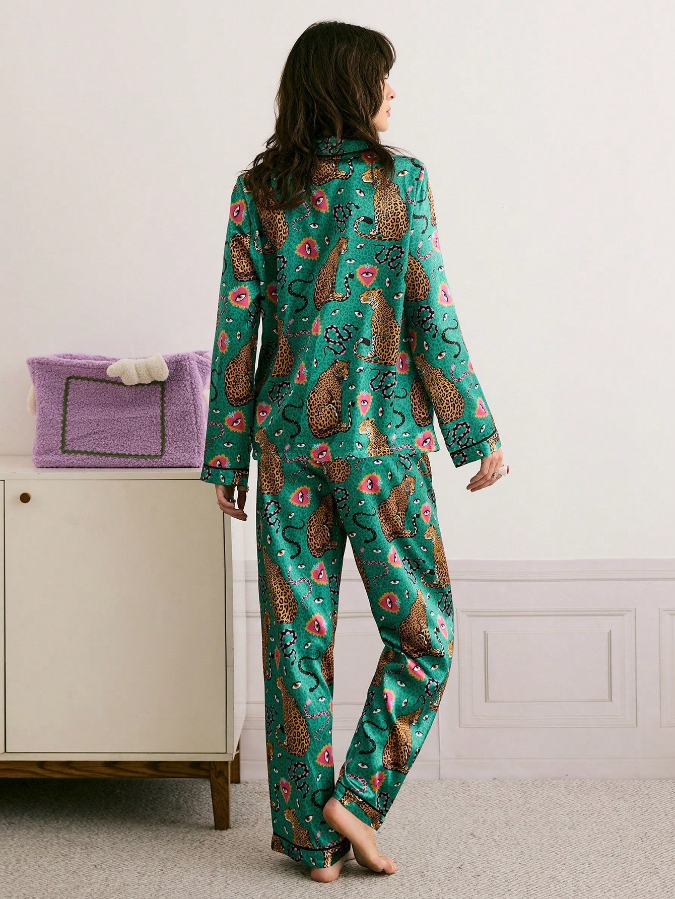 Emerald Jungle Leopard Satin Pajama Set