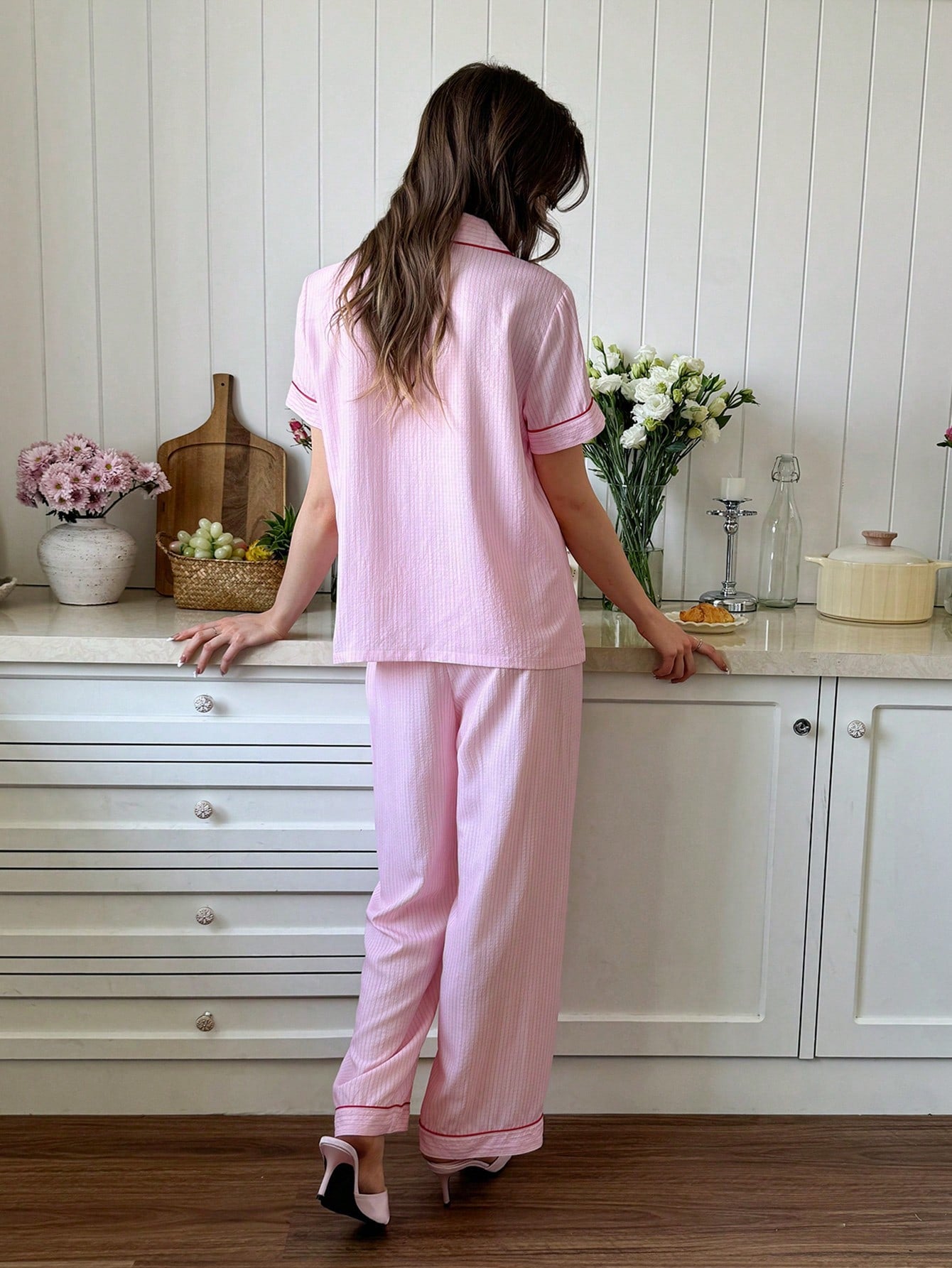 Sweetheart Button Short-Sleeve Pajama Set