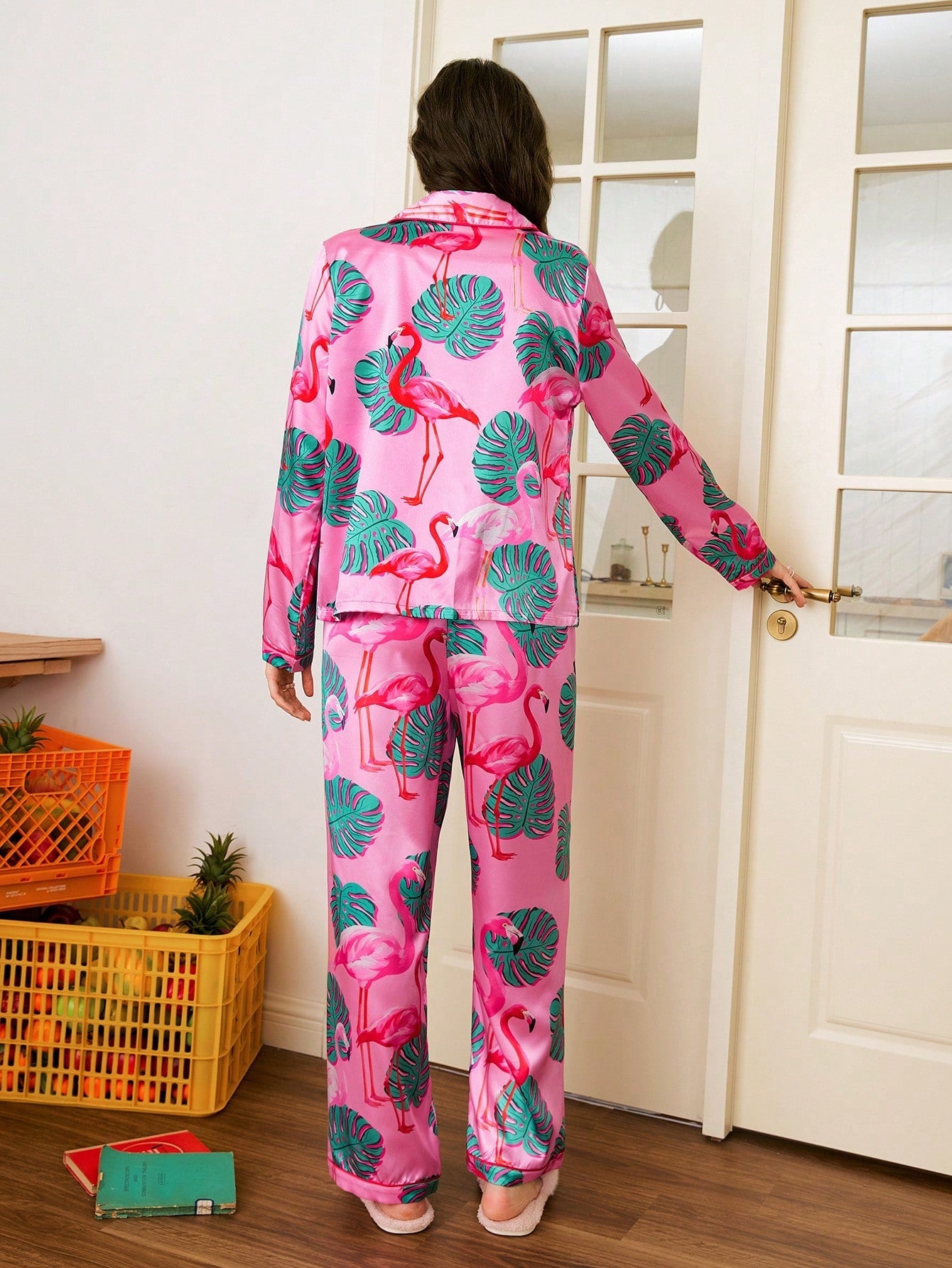 Tropical Flamingo Satin Pajama Set
