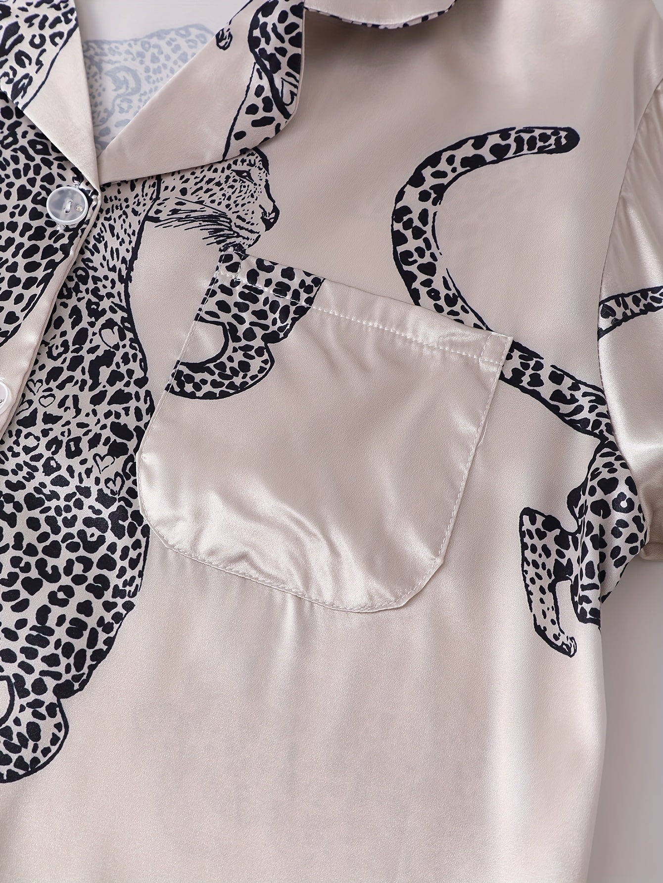 Women’s Premium Satin Night Suit Set – Pack of 2 (Blush Pink & Beige Leopard Print)