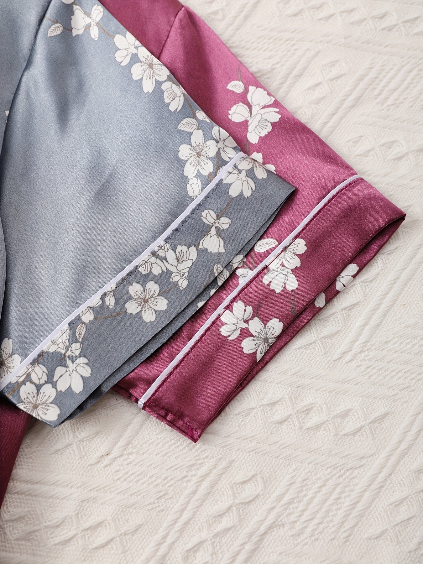 Women’s Satin Floral Night Suit Set – Pack of 2 (Wine & Steel Grey) | Short Sleeve Pajama Combo