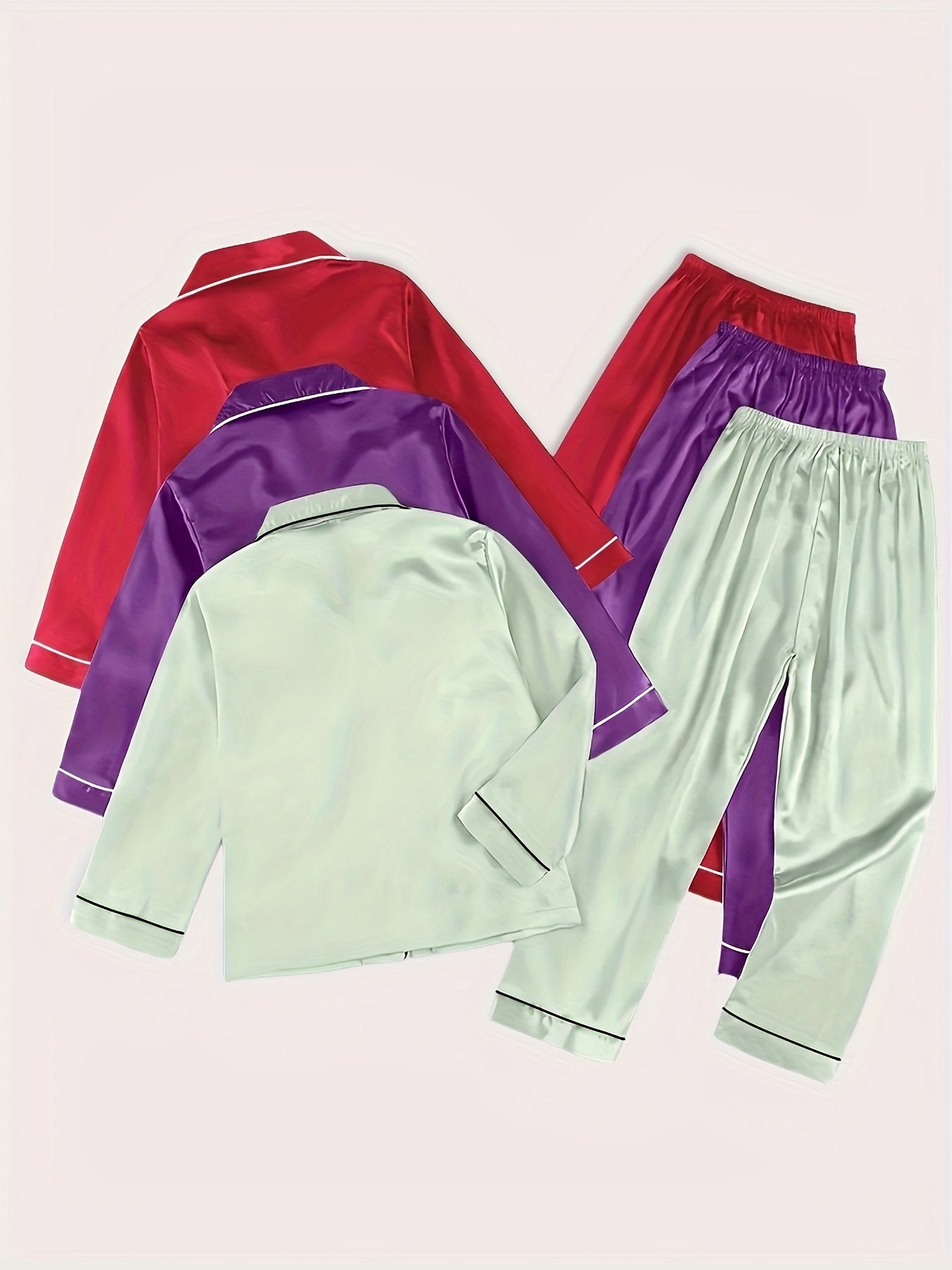 Women’s Satin Full Sleeve Night Suit – Pack of 3 (Red, Purple & Mint Green)