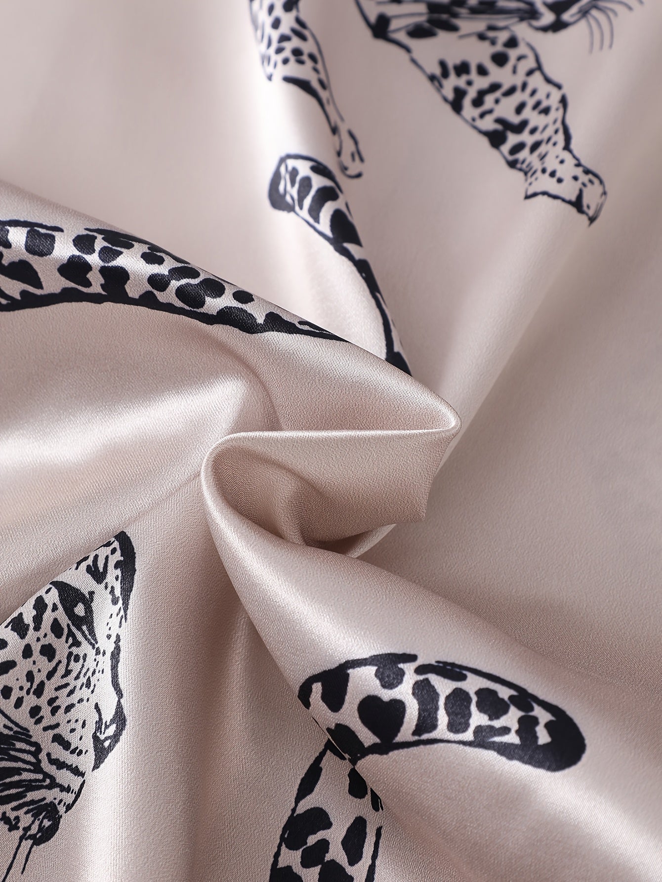 Women’s Premium Satin Night Suit Set – Pack of 2 (Blush Pink & Beige Leopard Print)