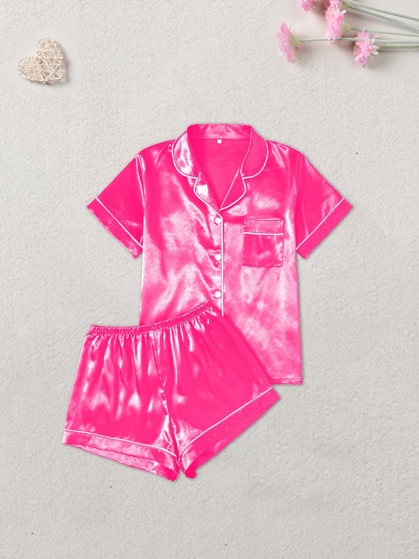 Women's Satin Flamingo Print Nightwear Set – Pack of 3 (Pink, Black & Silver)