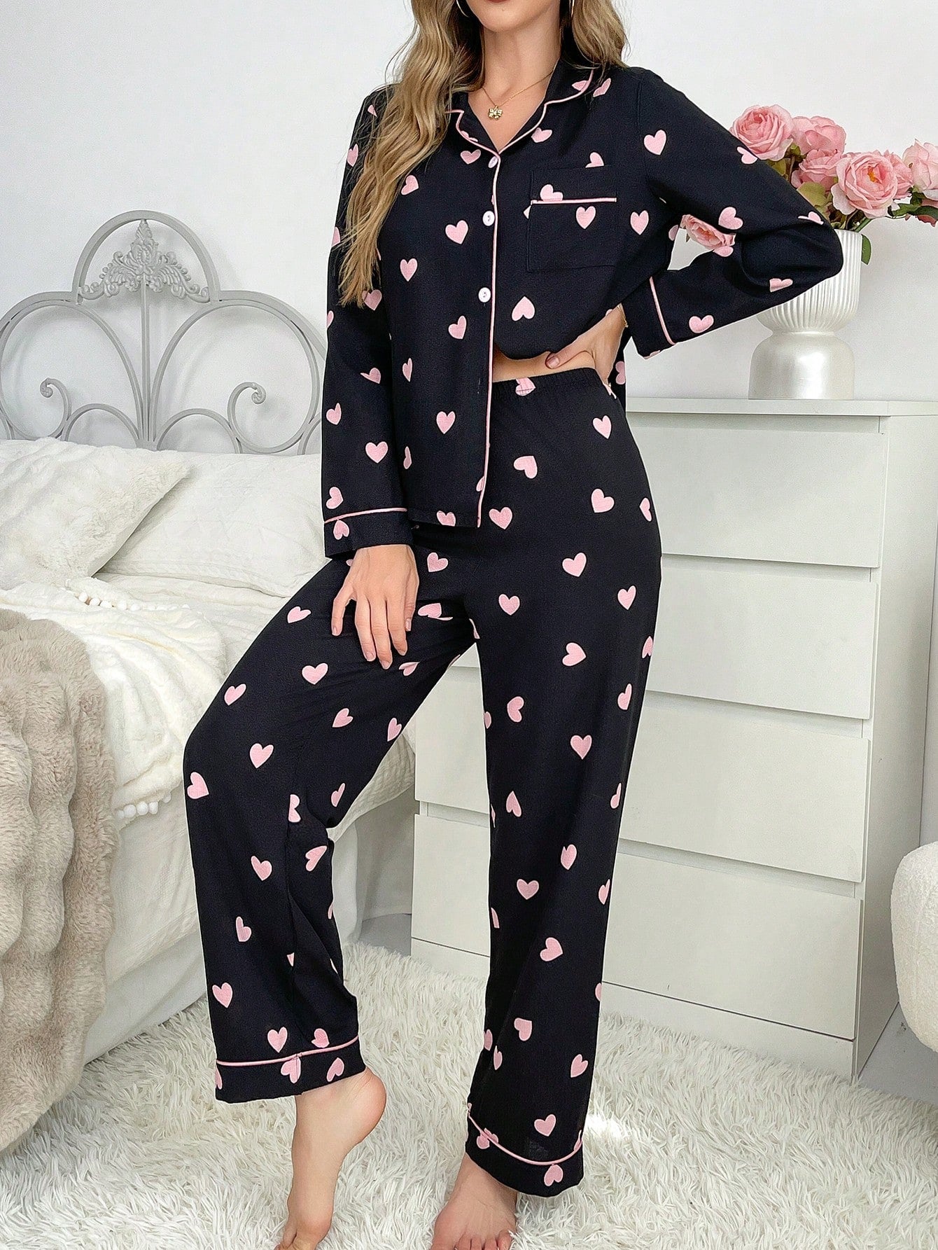 Heart Bubble Wrinkled Women Pajama Set (Pack of 3 Sets)