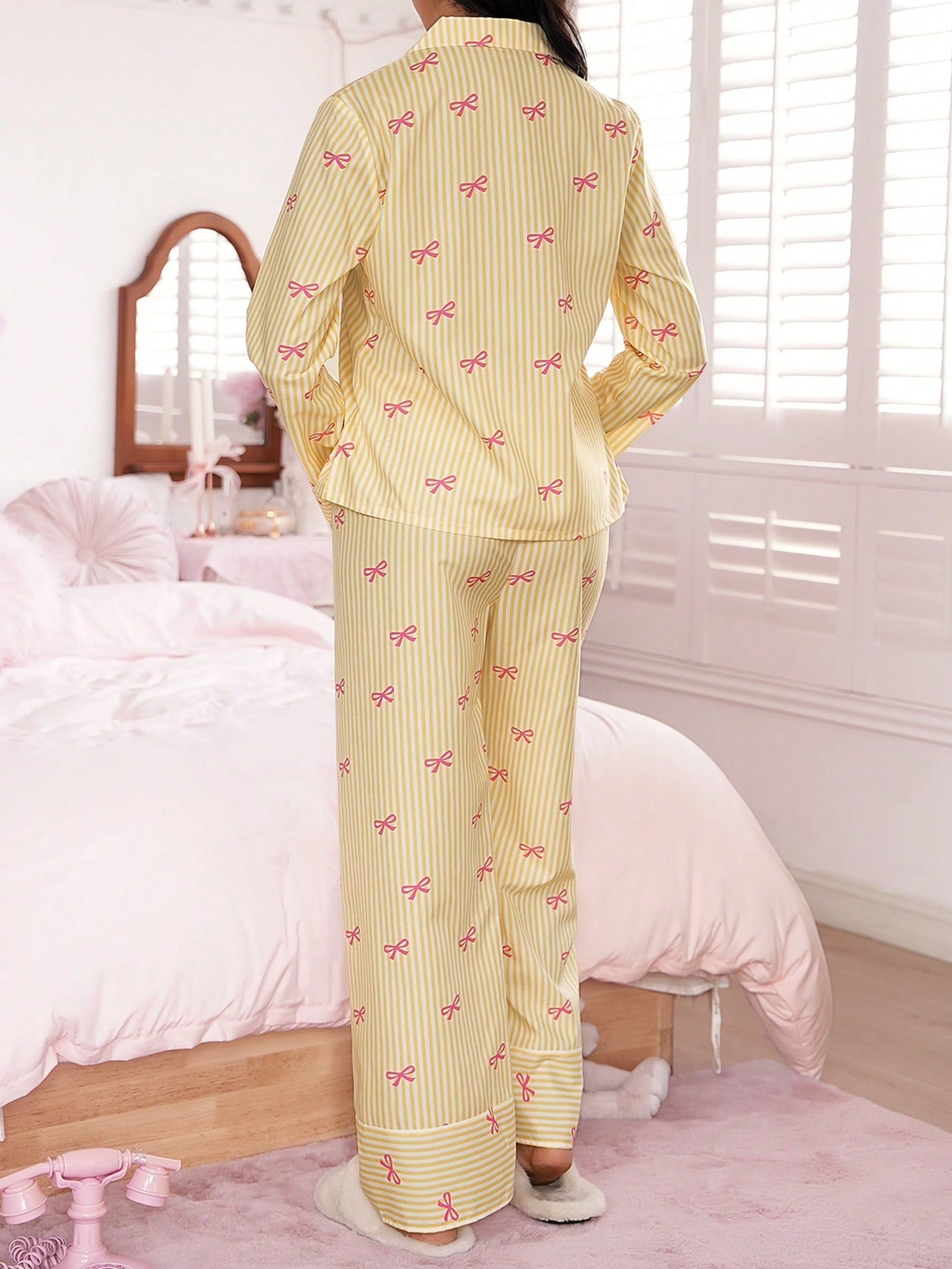 Bow Striped Women Pajama Set (Pack of 3 Sets)