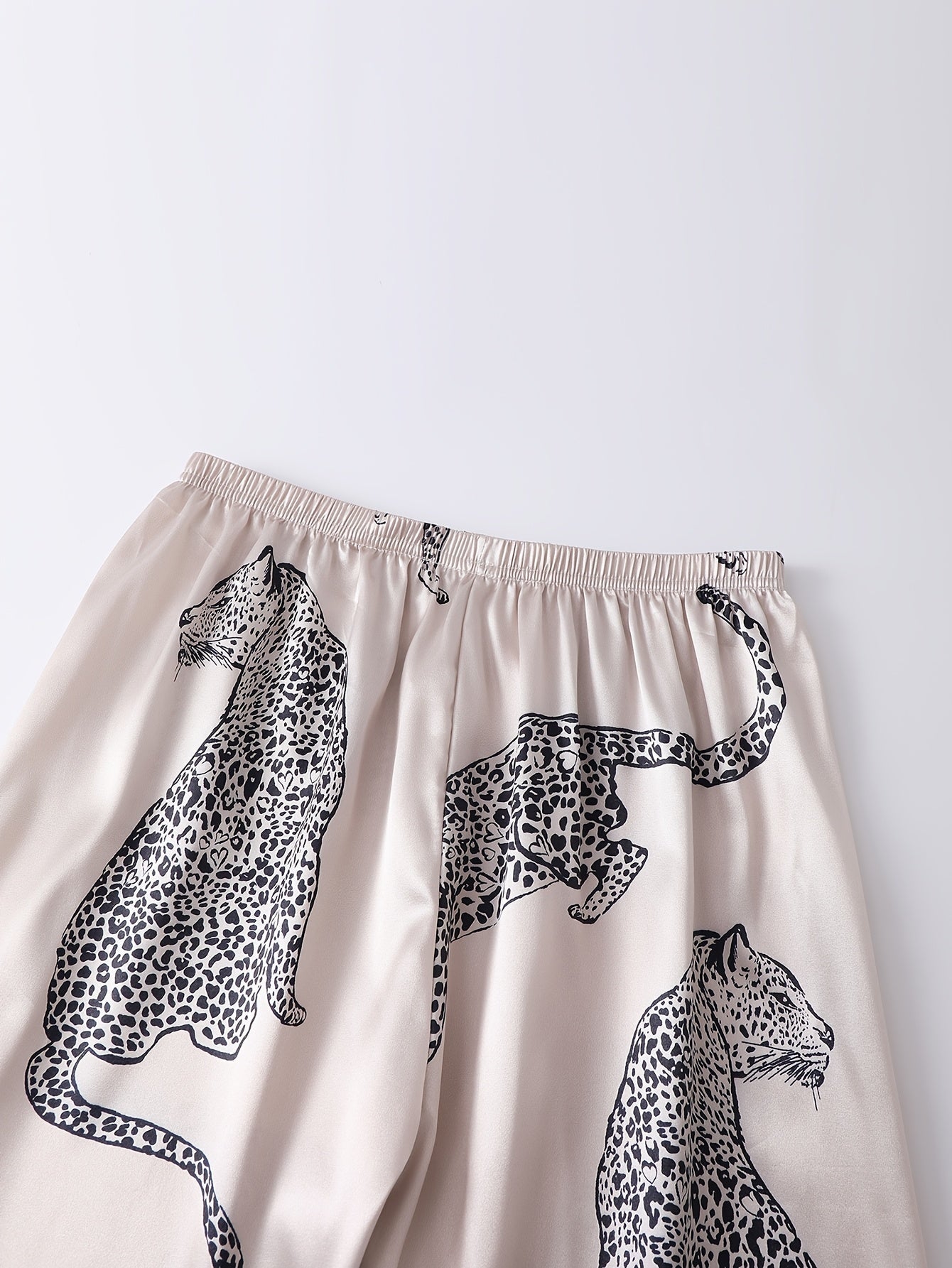 Women’s Premium Satin Night Suit Set – Pack of 2 (Blush Pink & Beige Leopard Print)
