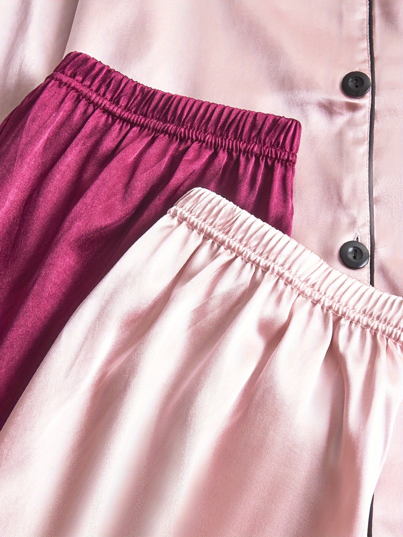 Women’s Premium Satin Night Suit Set – Pack of 2 (Blush Pink & Wine)