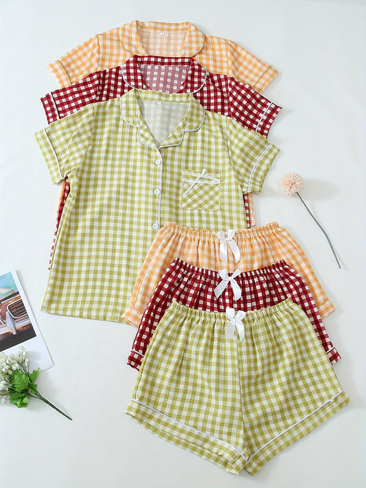 Sunny Checks Cotton PJ Set (Combo of 3)