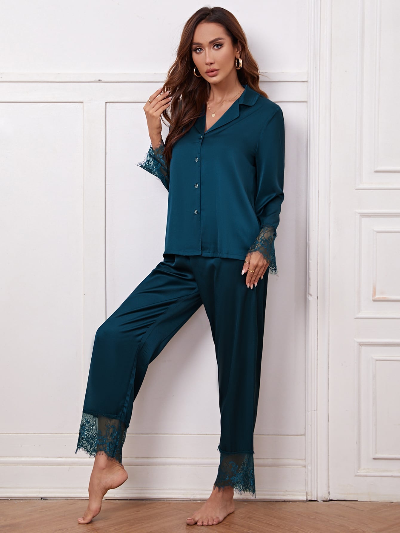 Luxe Satin Lace Pajama Set Combo (Pack of 3)