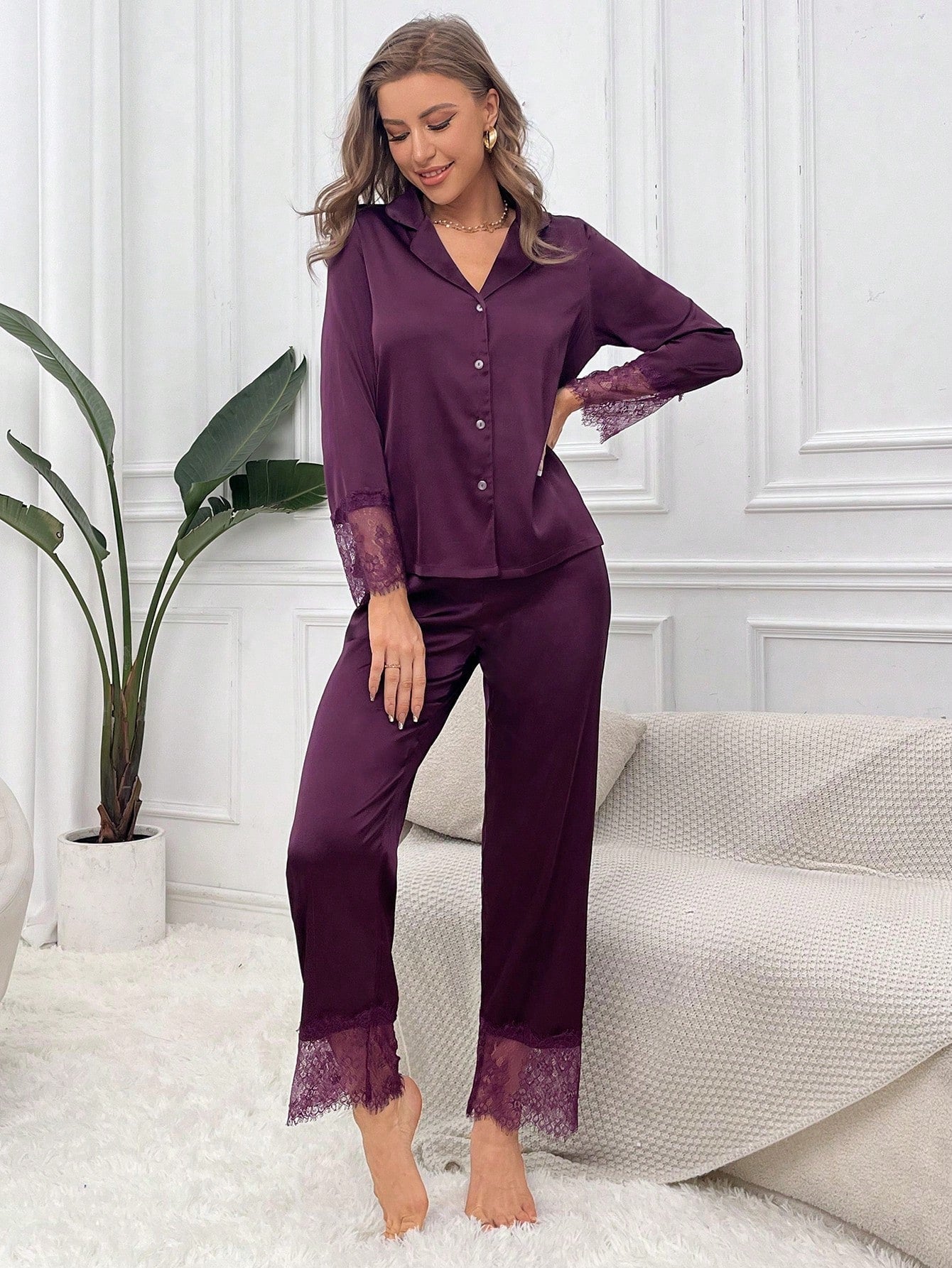 Luxe Satin Lace Pajama Set Combo (Pack of 3)