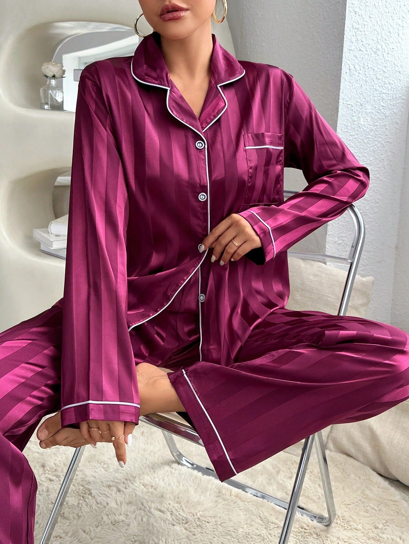Luxe Satin Stripe Pajama Set Combo (Pack of 3)