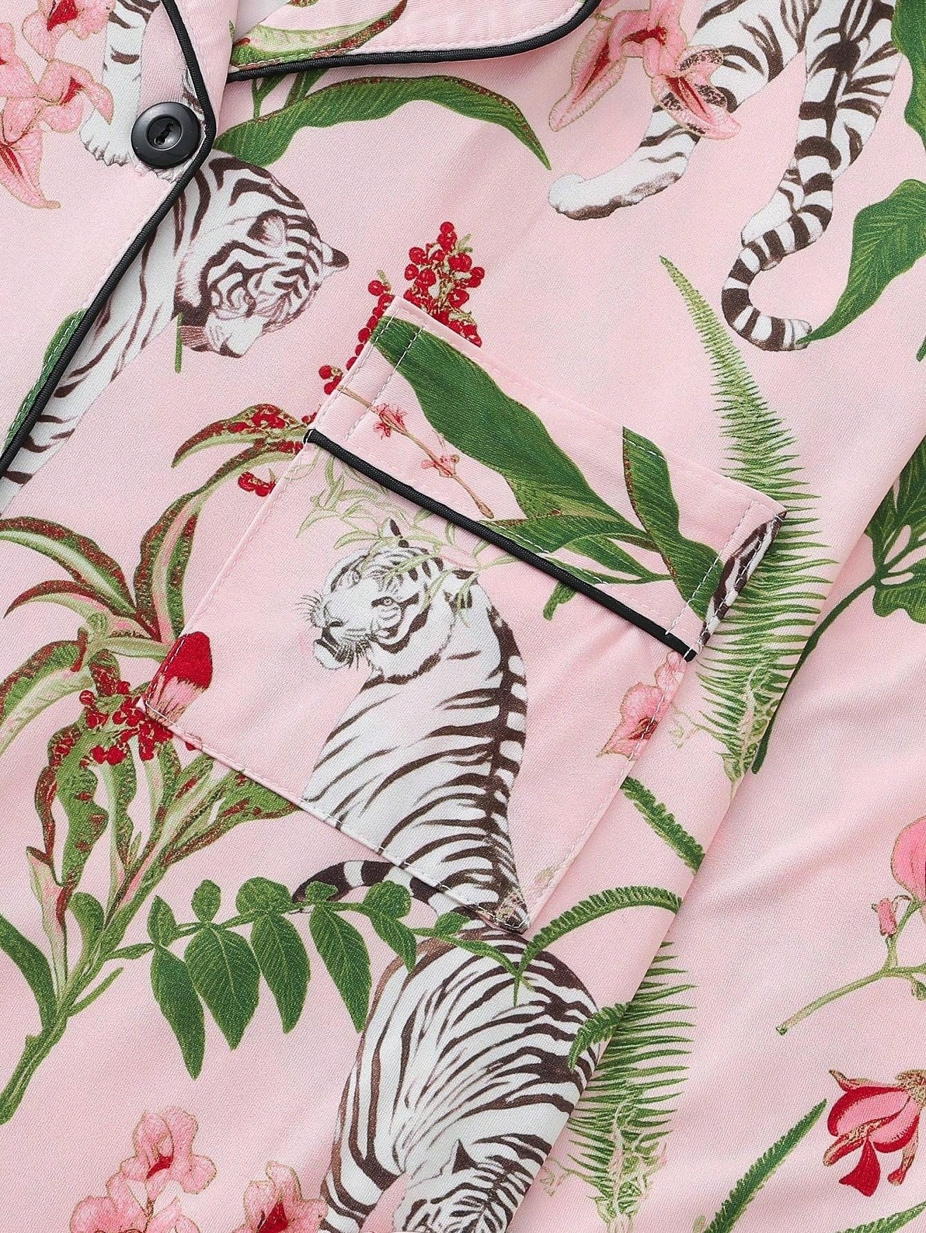 Blush Jungle Tiger Satin Pajama Set