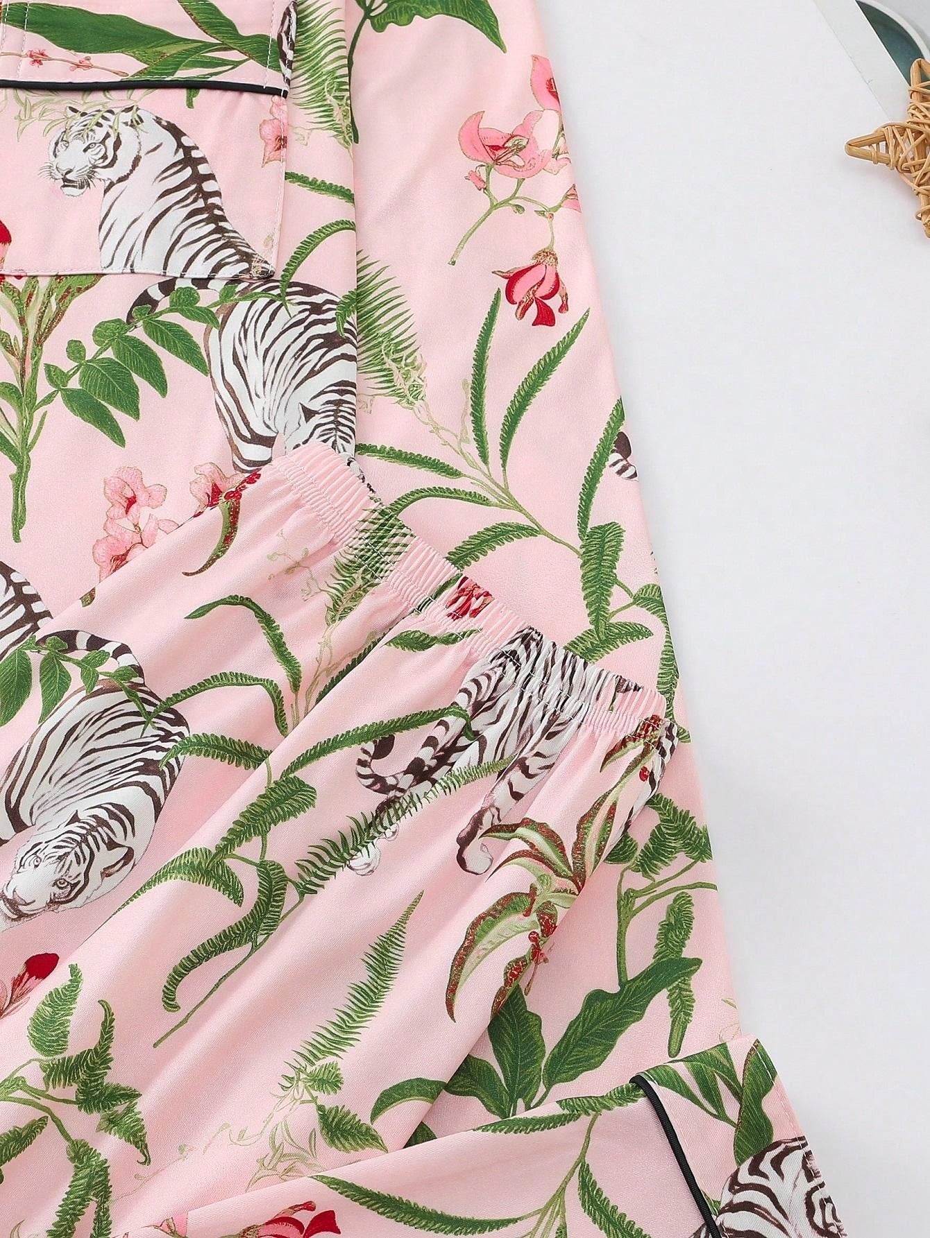 Blush Jungle Tiger Satin Pajama Set