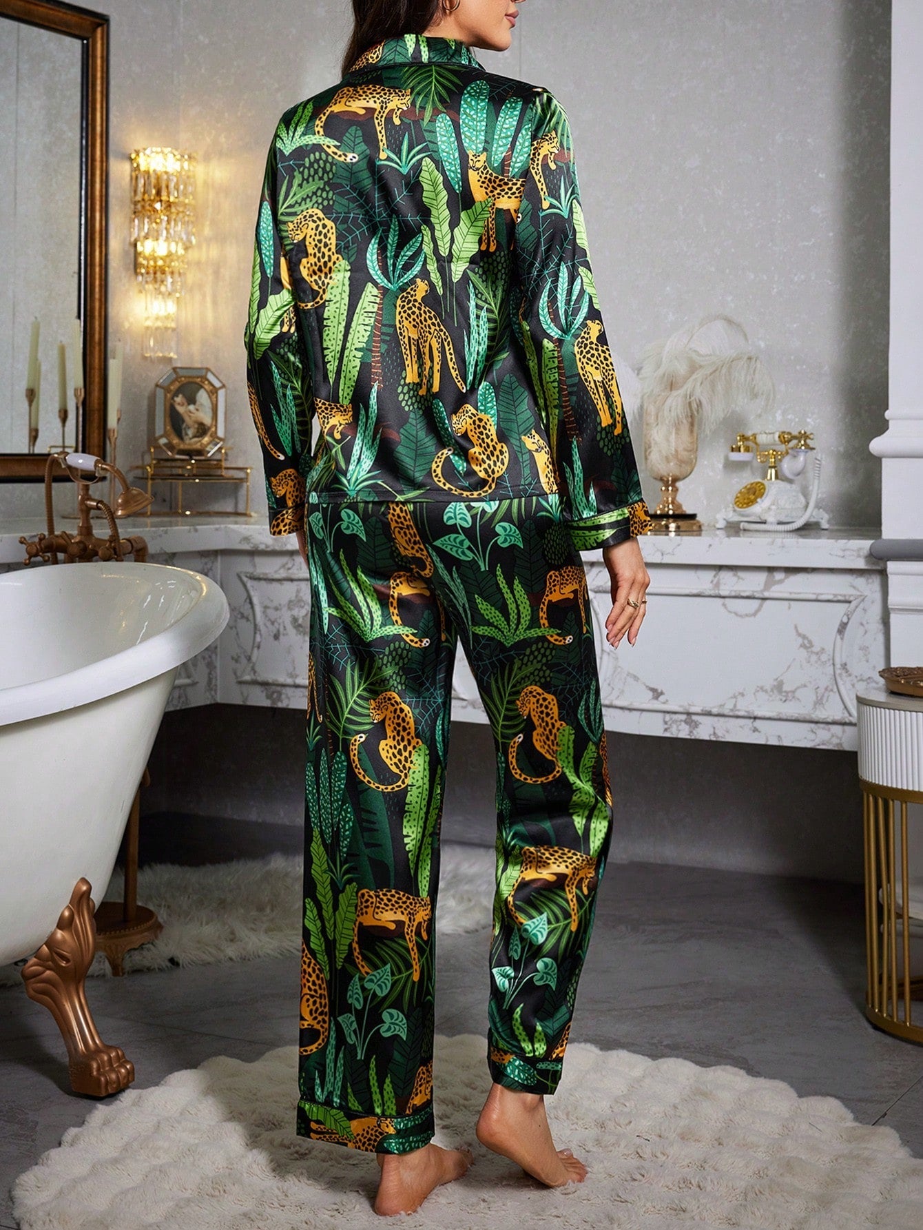 Emerald Safari Satin Pajama Set