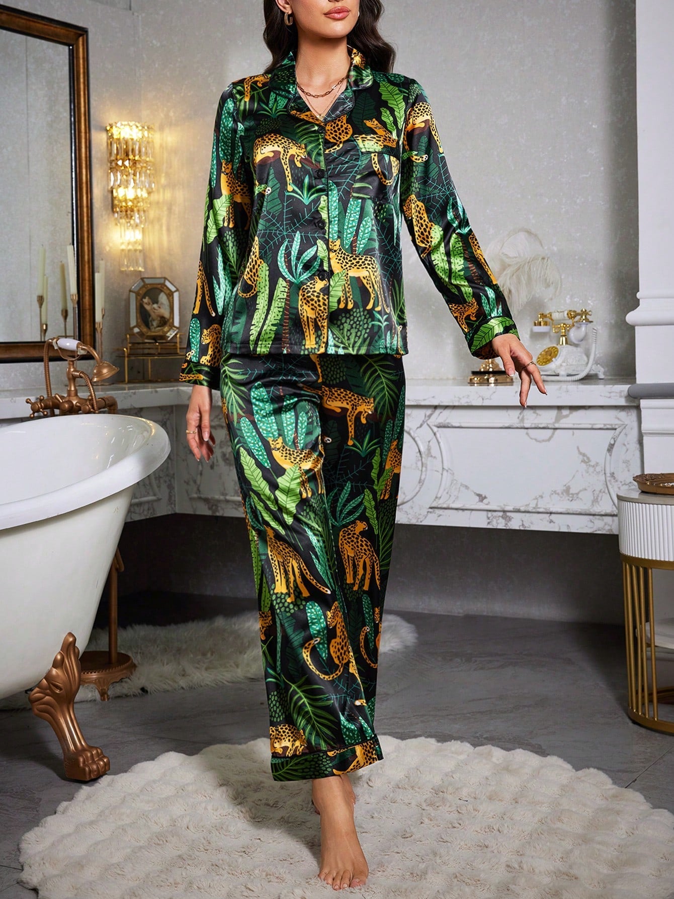 Emerald Safari Satin Pajama Set