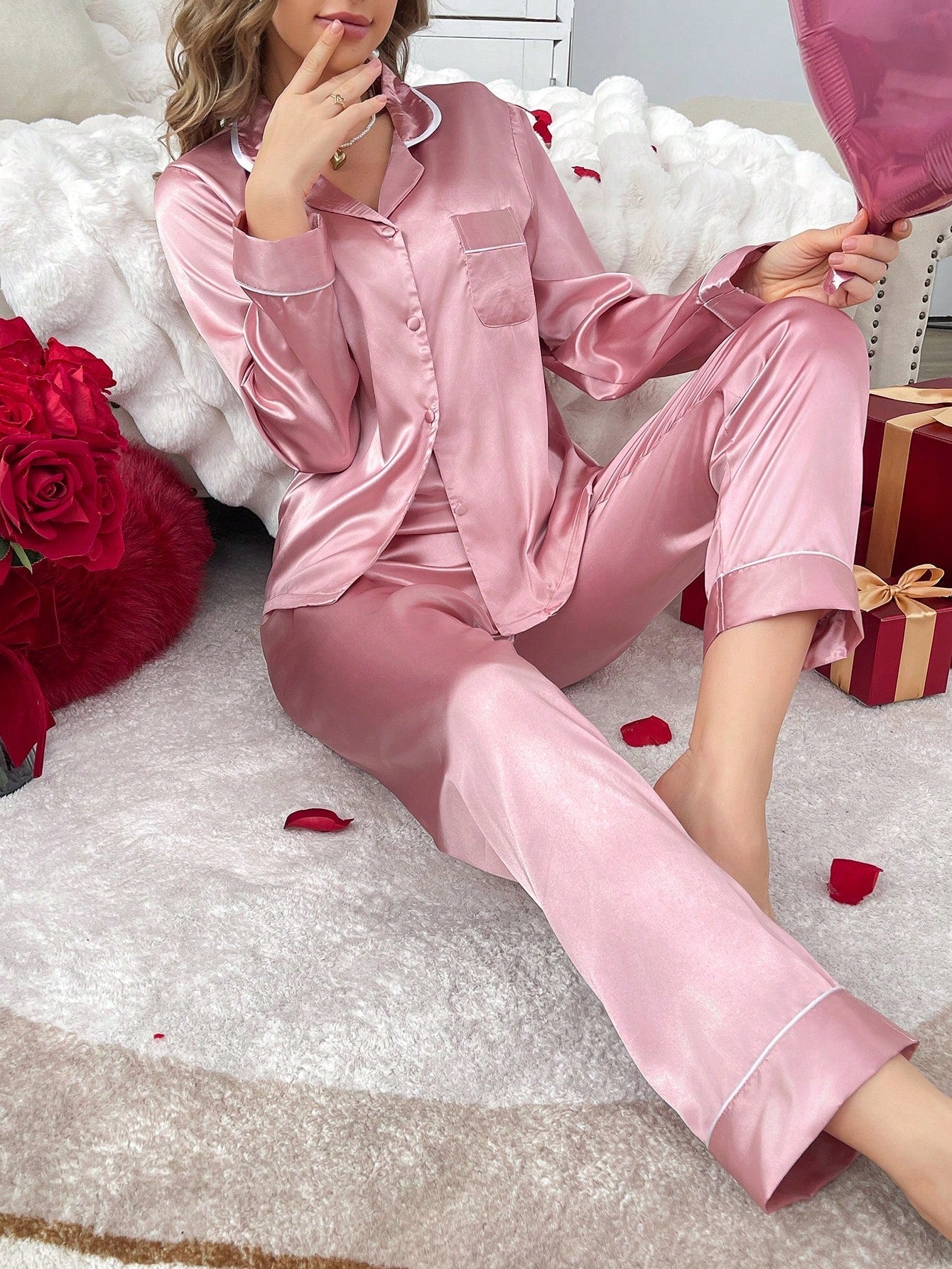 Luxe Satin Plain Pajama Set Combo (Pack of 3)
