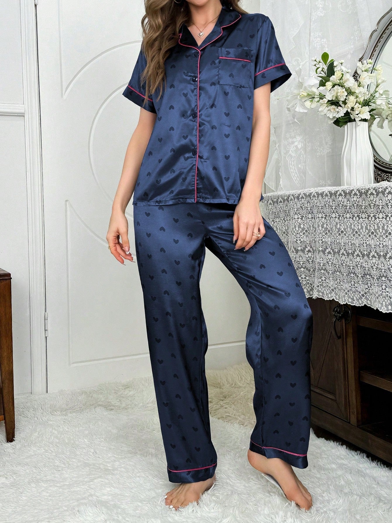 Midnight Heart Short-Sleeve Pajama Set