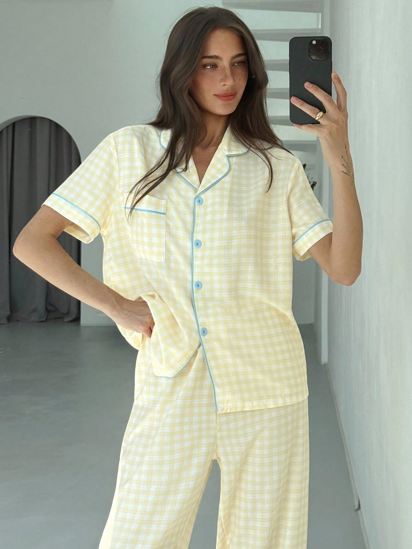 Sunshine Gingham Short-Sleeve Pajama Set