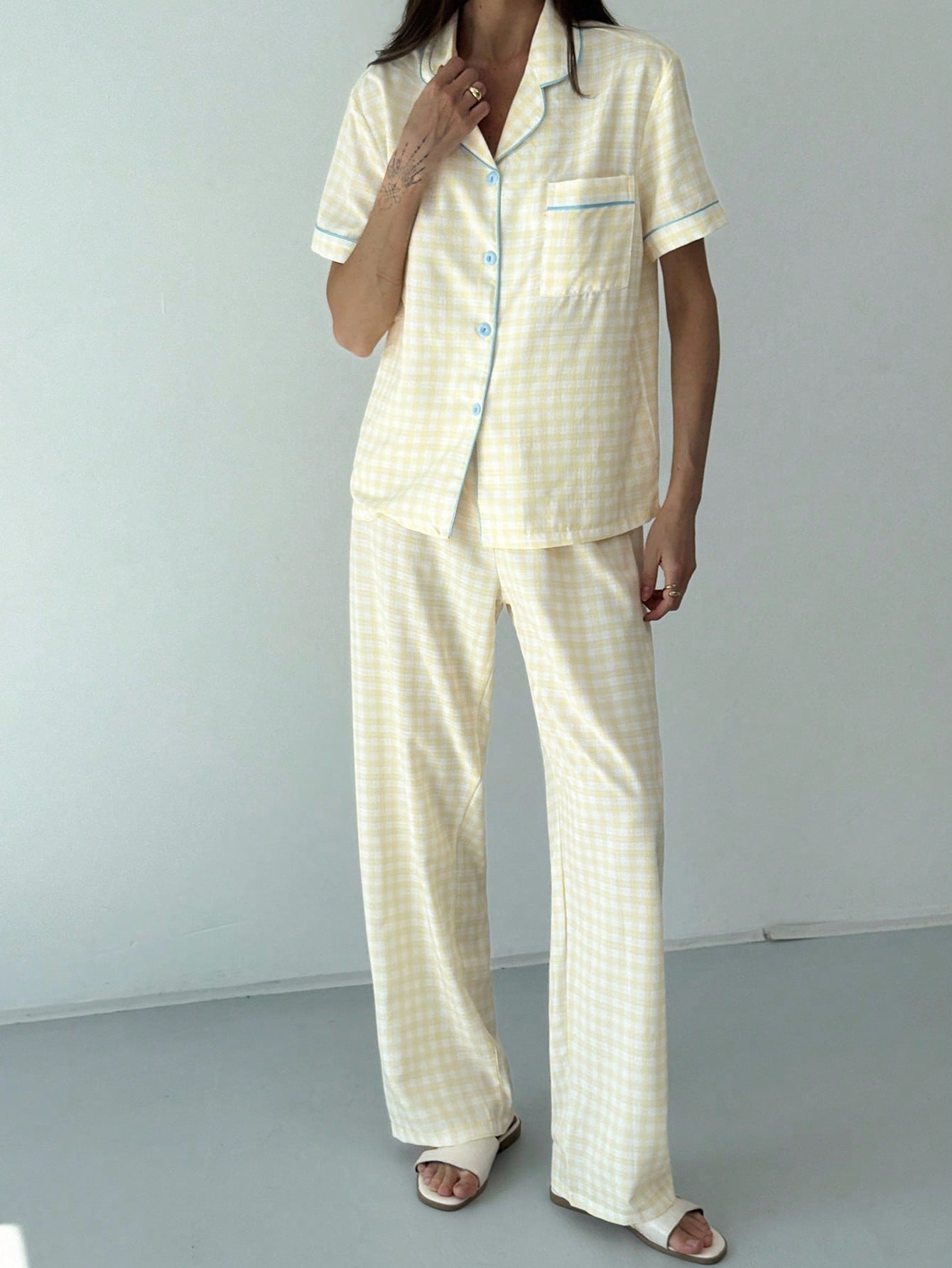 Sunshine Gingham Short-Sleeve Pajama Set