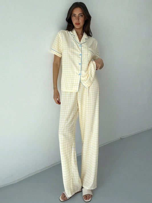 Sunshine Gingham Short-Sleeve Pajama Set