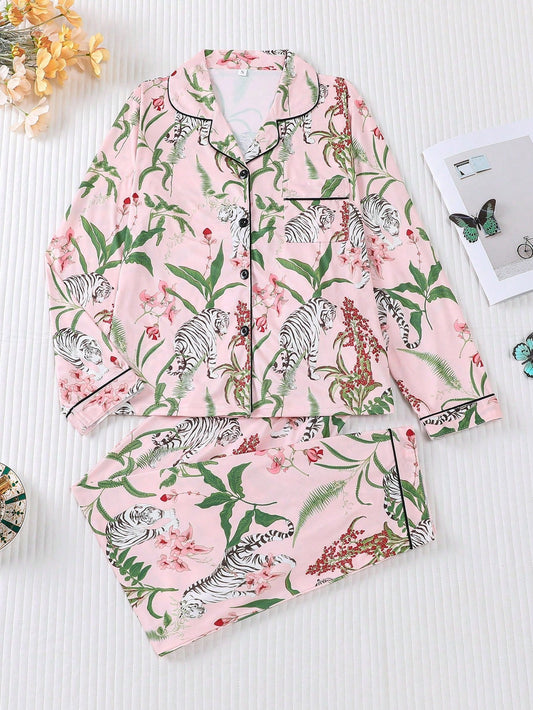 Blush Jungle Tiger Satin Pajama Set