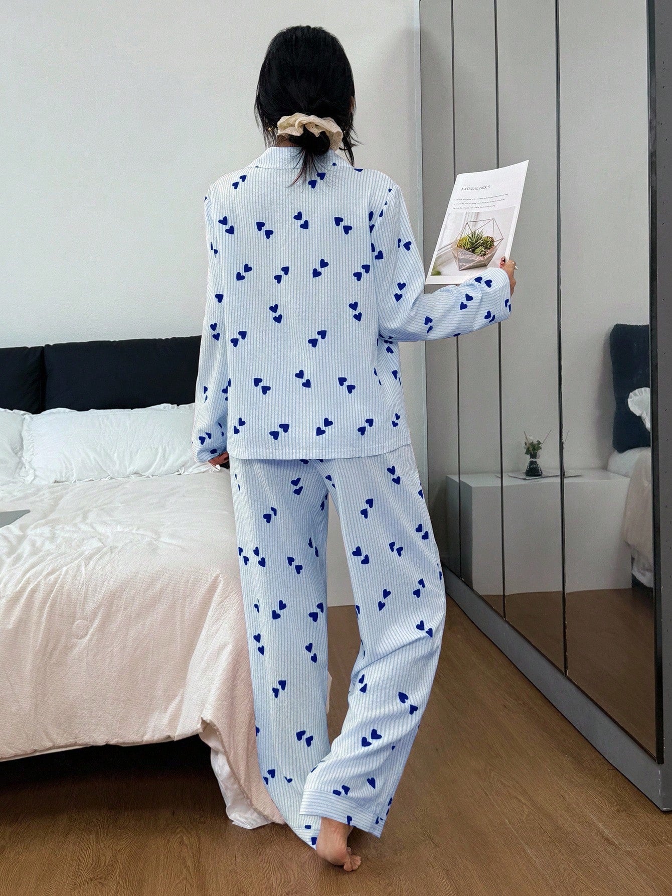 Cloud Blue Heart Stripe Pajama Set