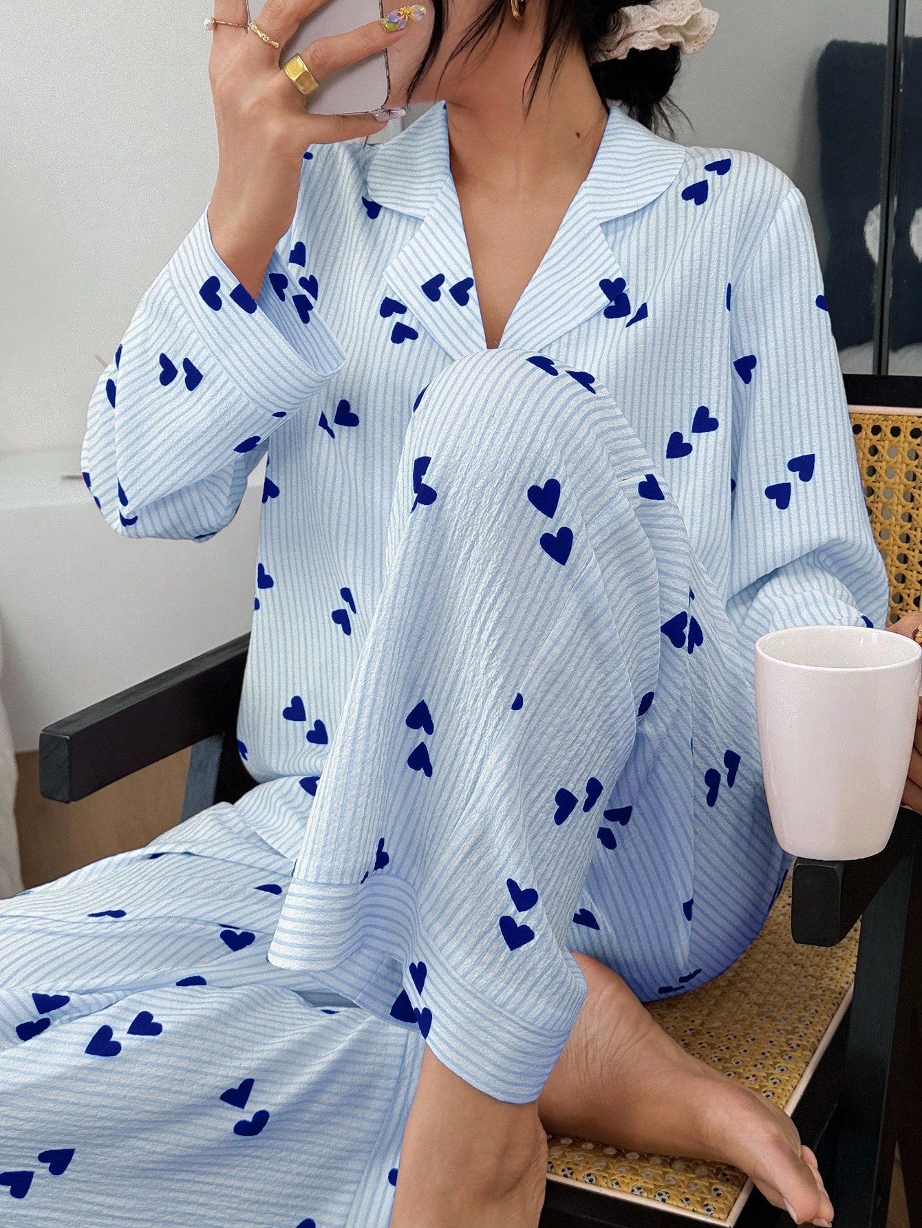 Cloud Blue Heart Stripe Pajama Set