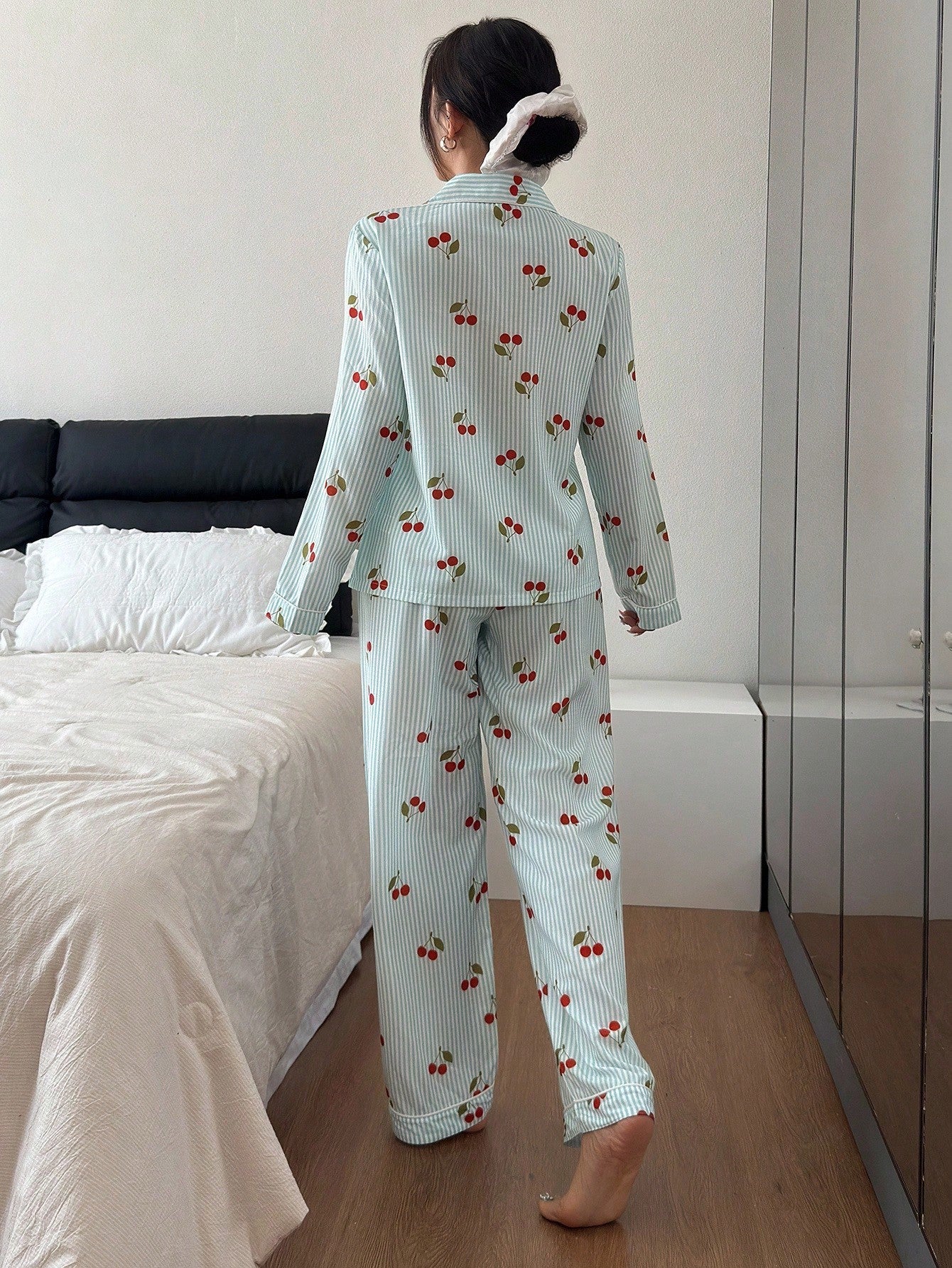 Mint Cherry Stripe Pajama Set