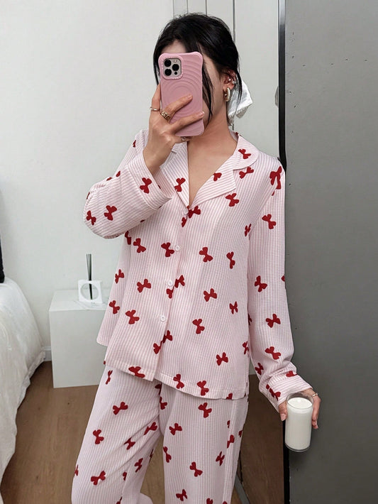 Blush Butterfly Stripe Pajama Set