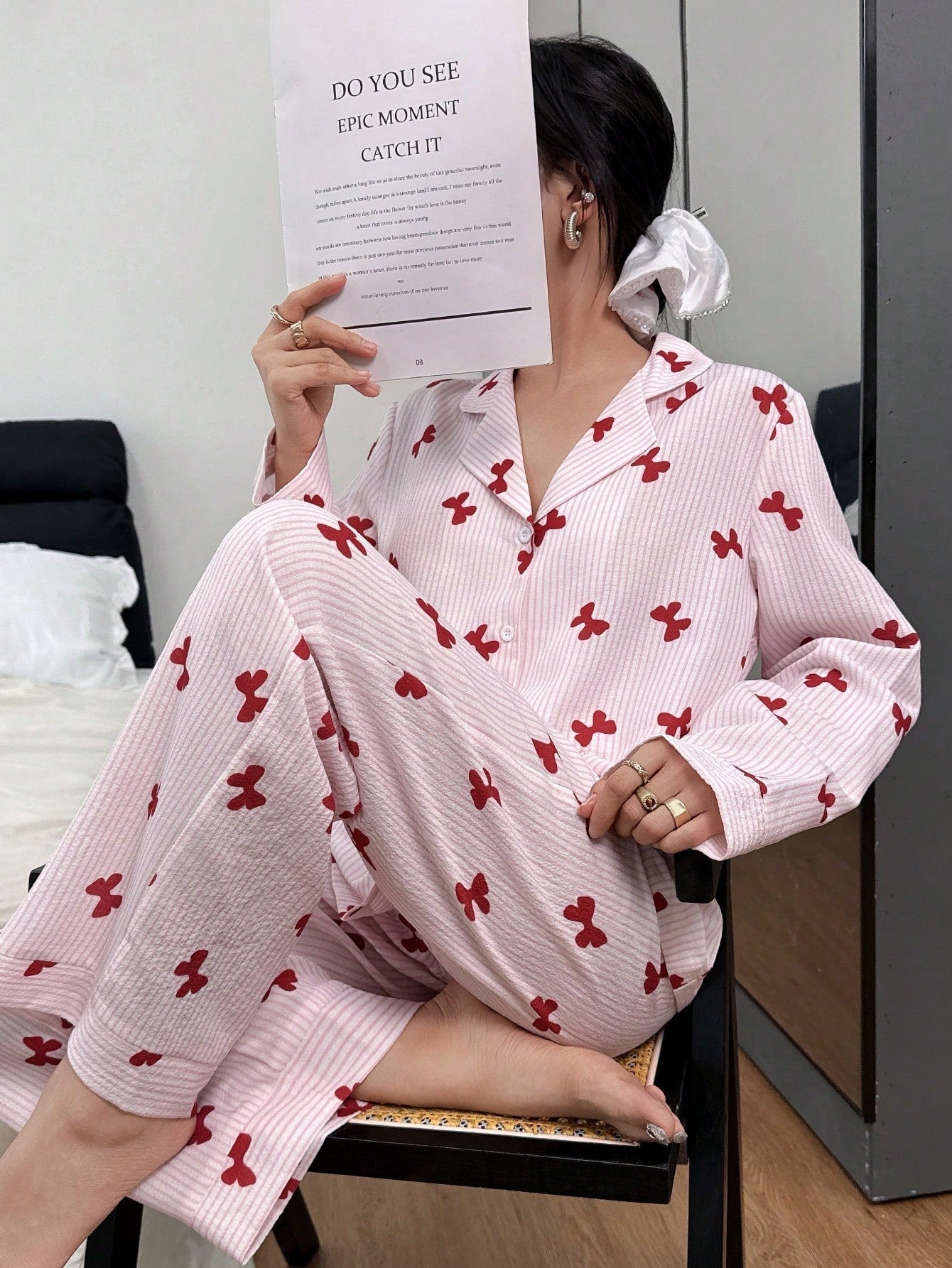 Blush Butterfly Stripe Pajama Set