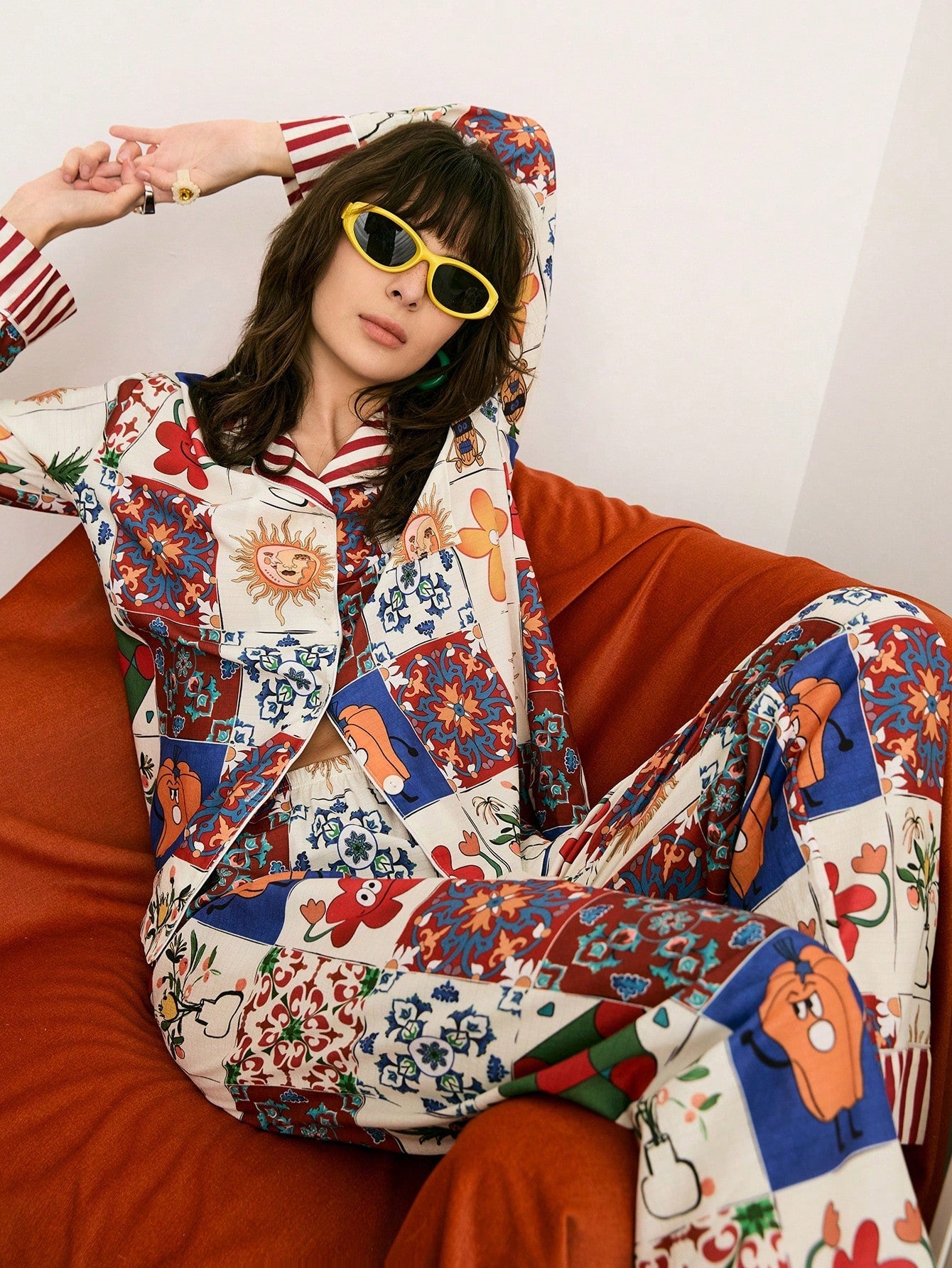 Patchwork Charm Printed Pajama Set