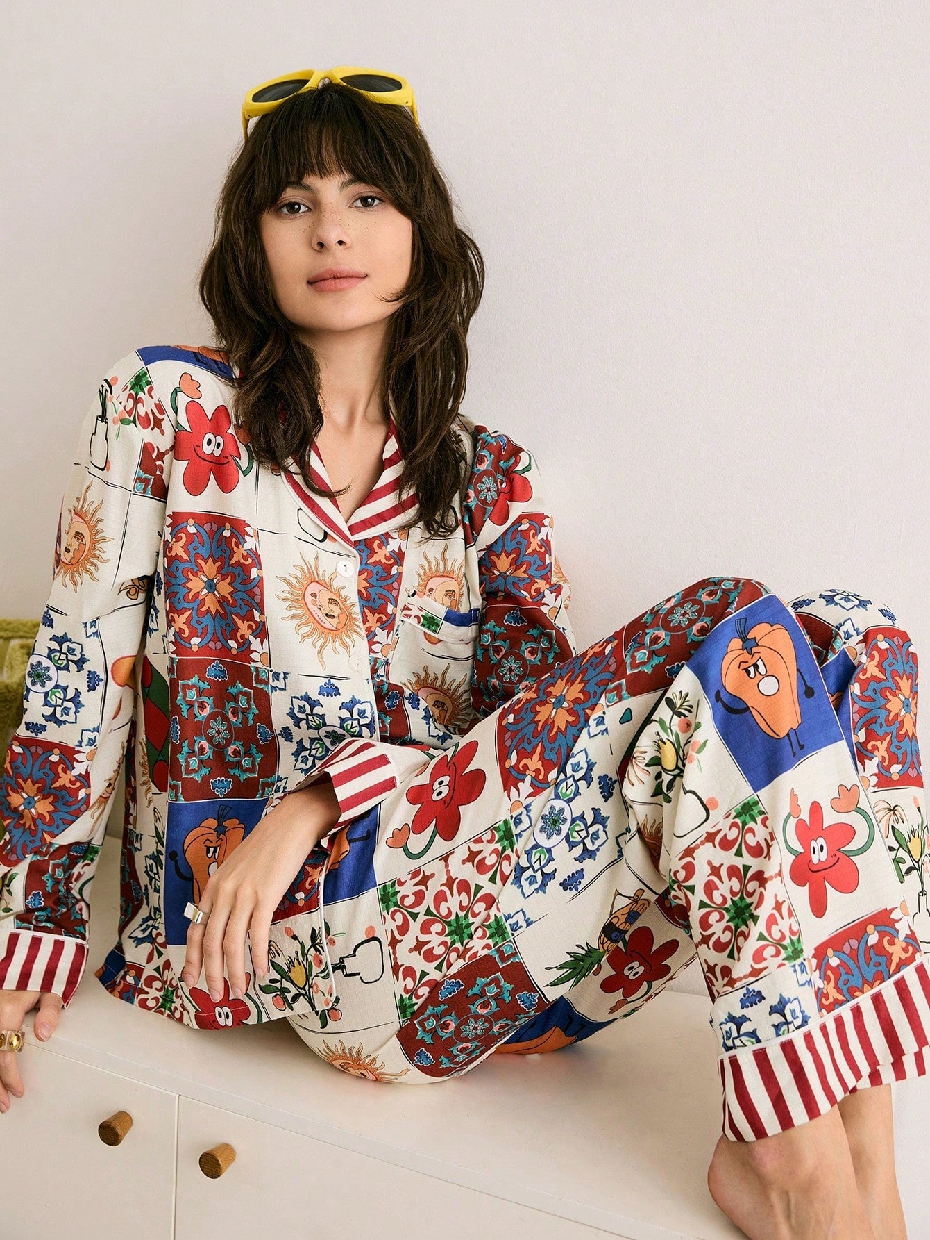 Patchwork Charm Printed Pajama Set