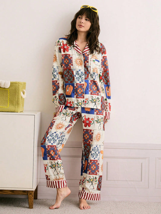 Patchwork Charm Printed Pajama Set