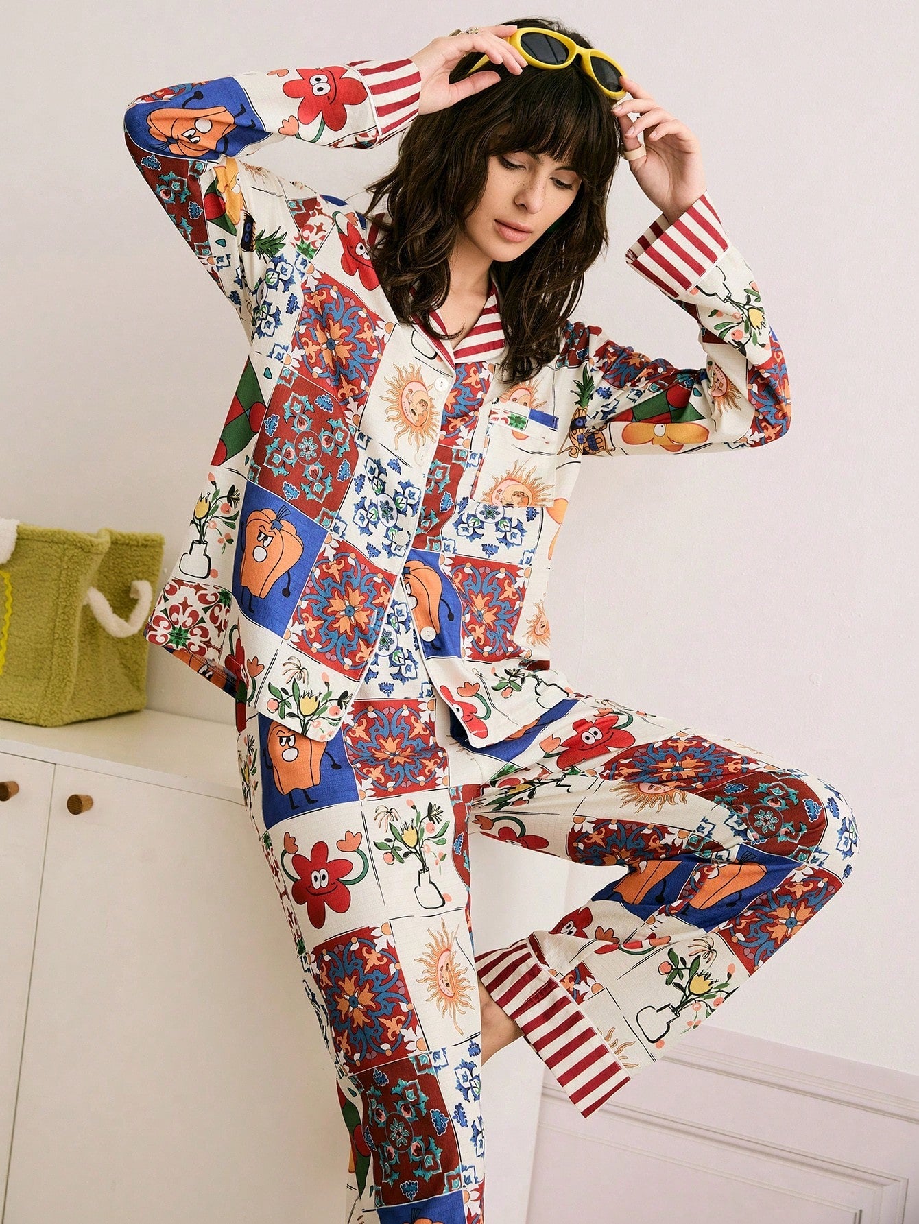 Patchwork Charm Printed Pajama Set