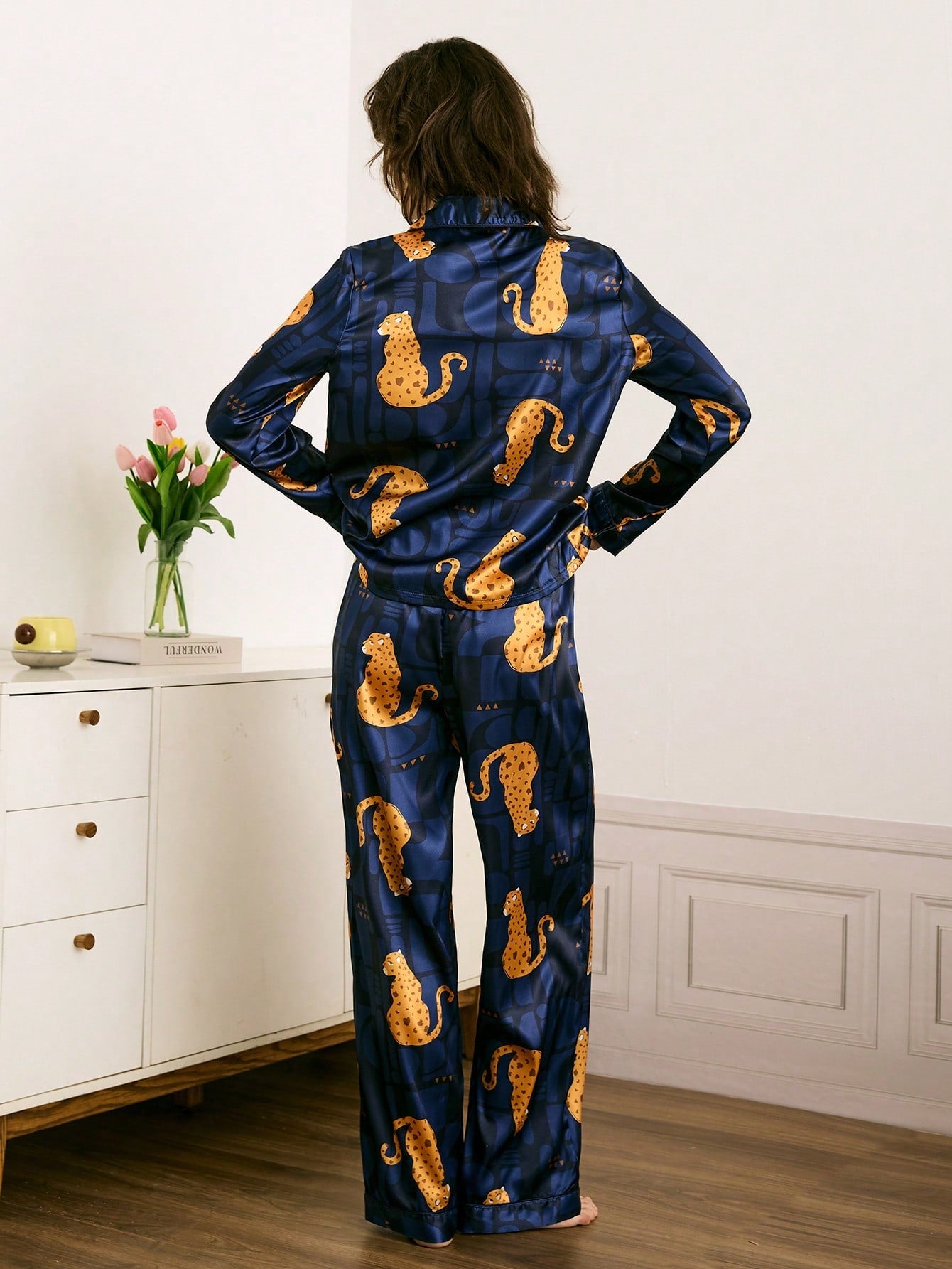 Midnight Cheetah Satin Pajama Set