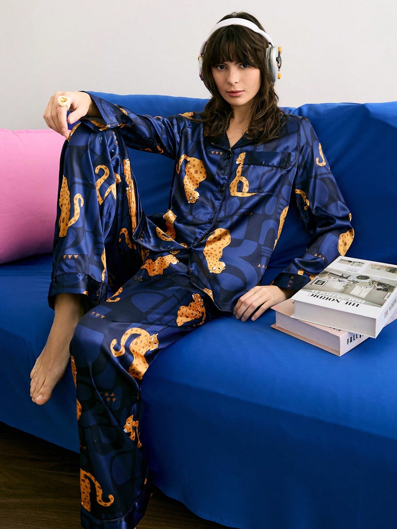 Midnight Cheetah Satin Pajama Set
