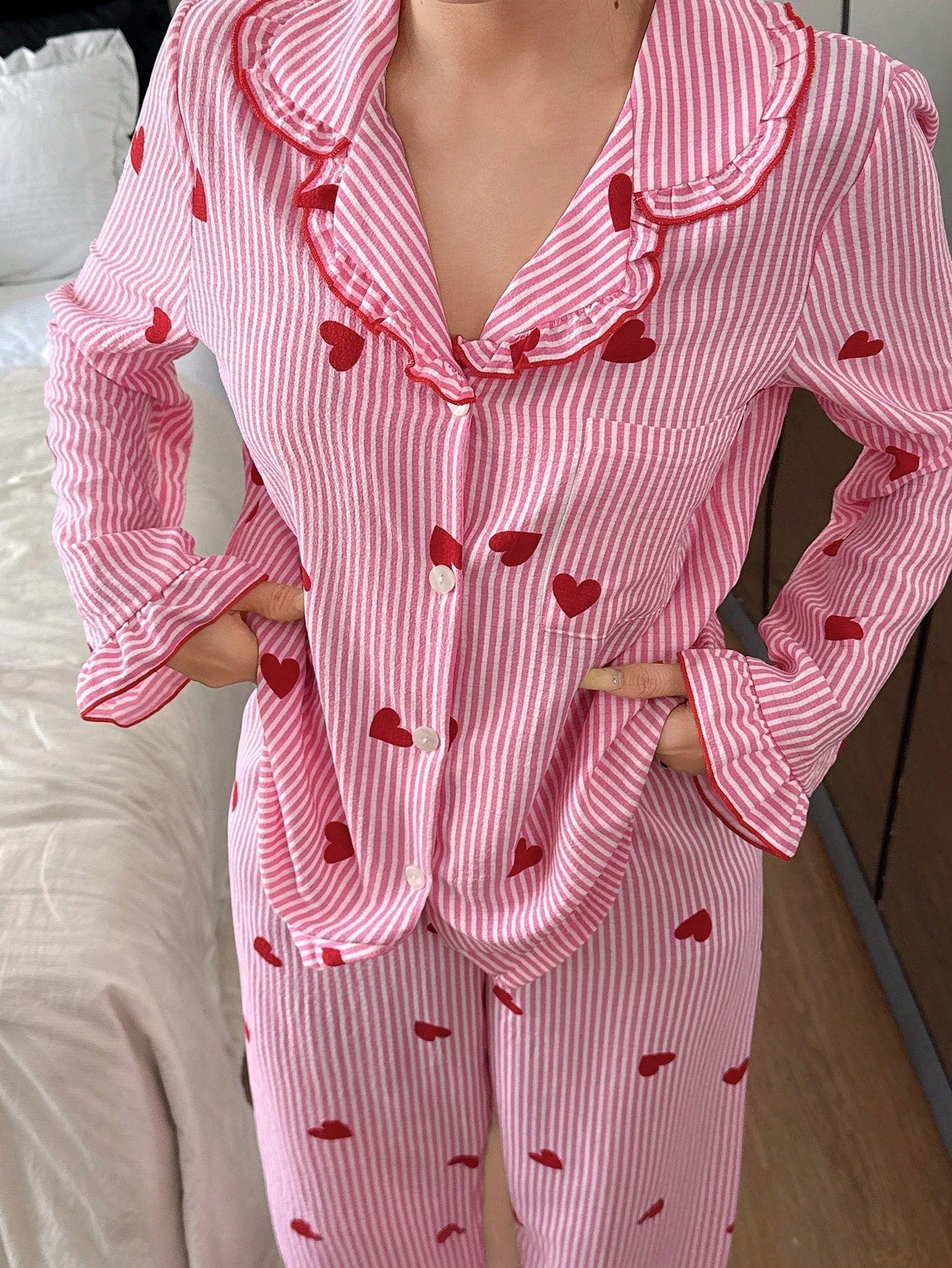 Ruffle Heartstripe Pajama Set