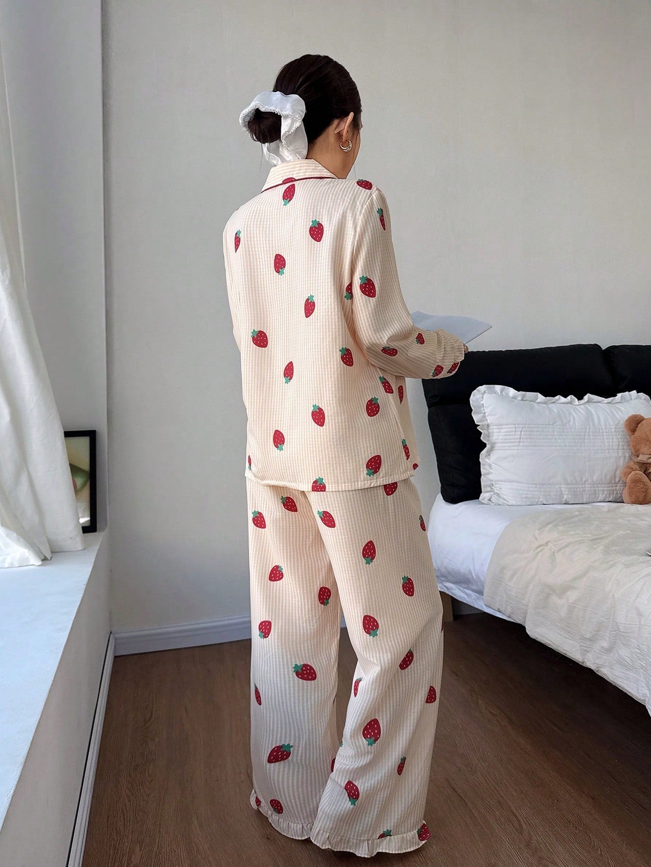 Cream Strawberry Stripe Pajama Set