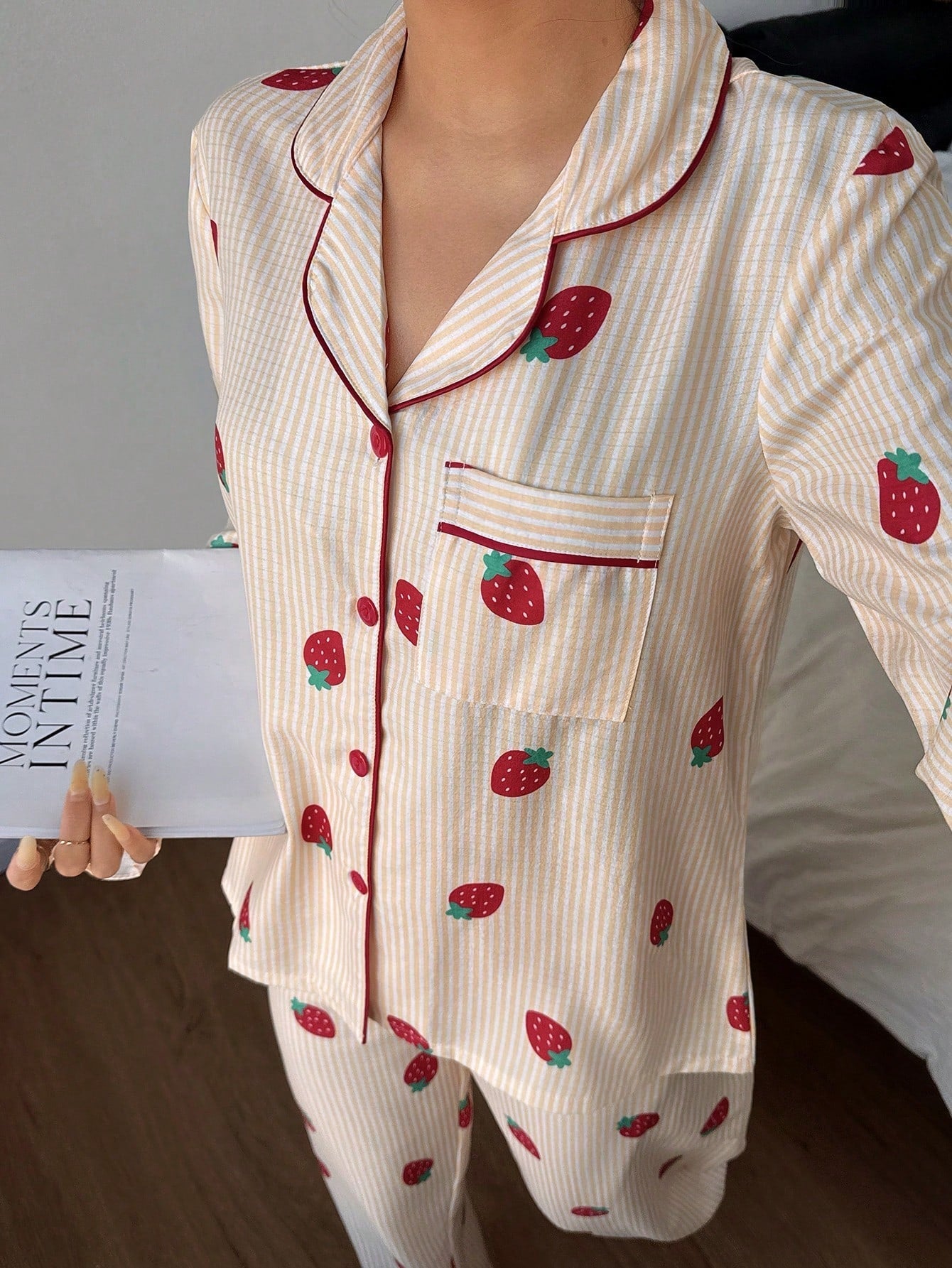 Cream Strawberry Stripe Pajama Set