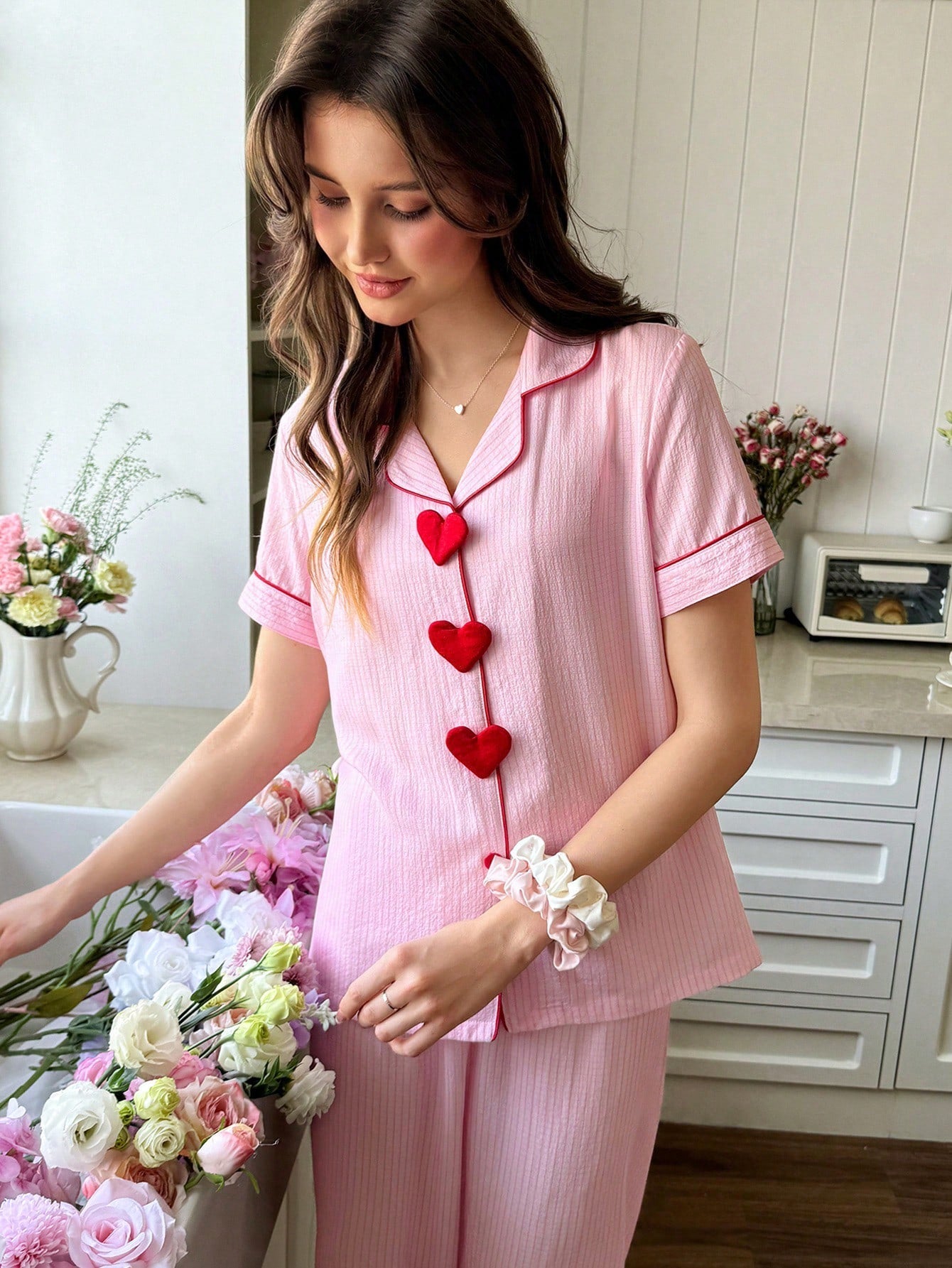 Sweetheart Button Short-Sleeve Pajama Set