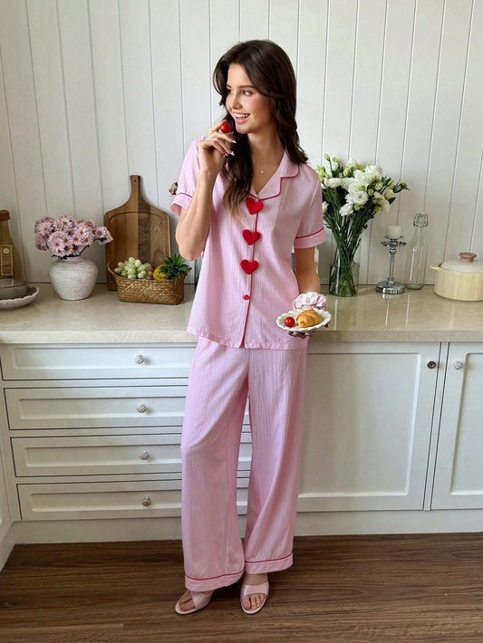 Sweetheart Button Short-Sleeve Pajama Set