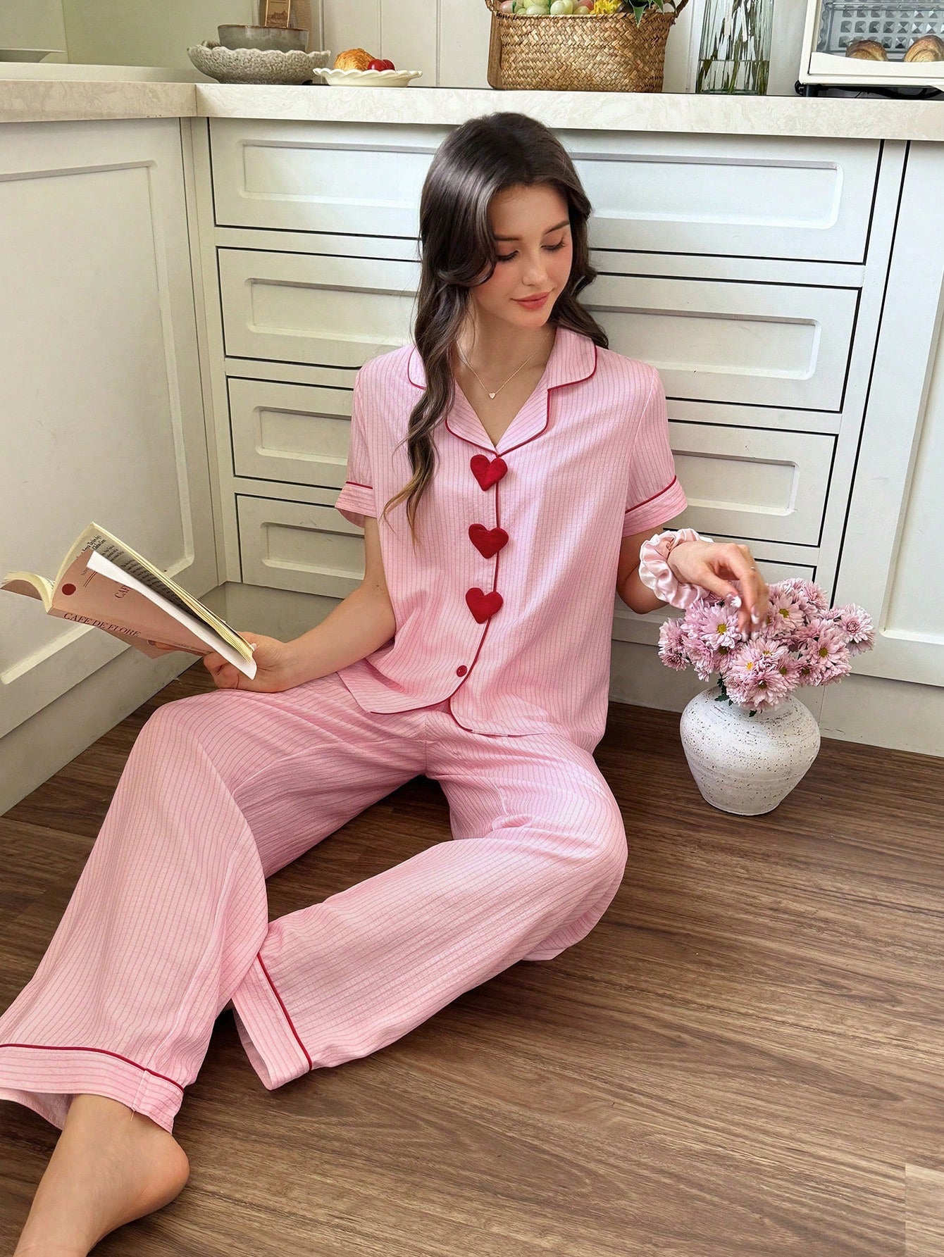 Sweetheart Button Short-Sleeve Pajama Set