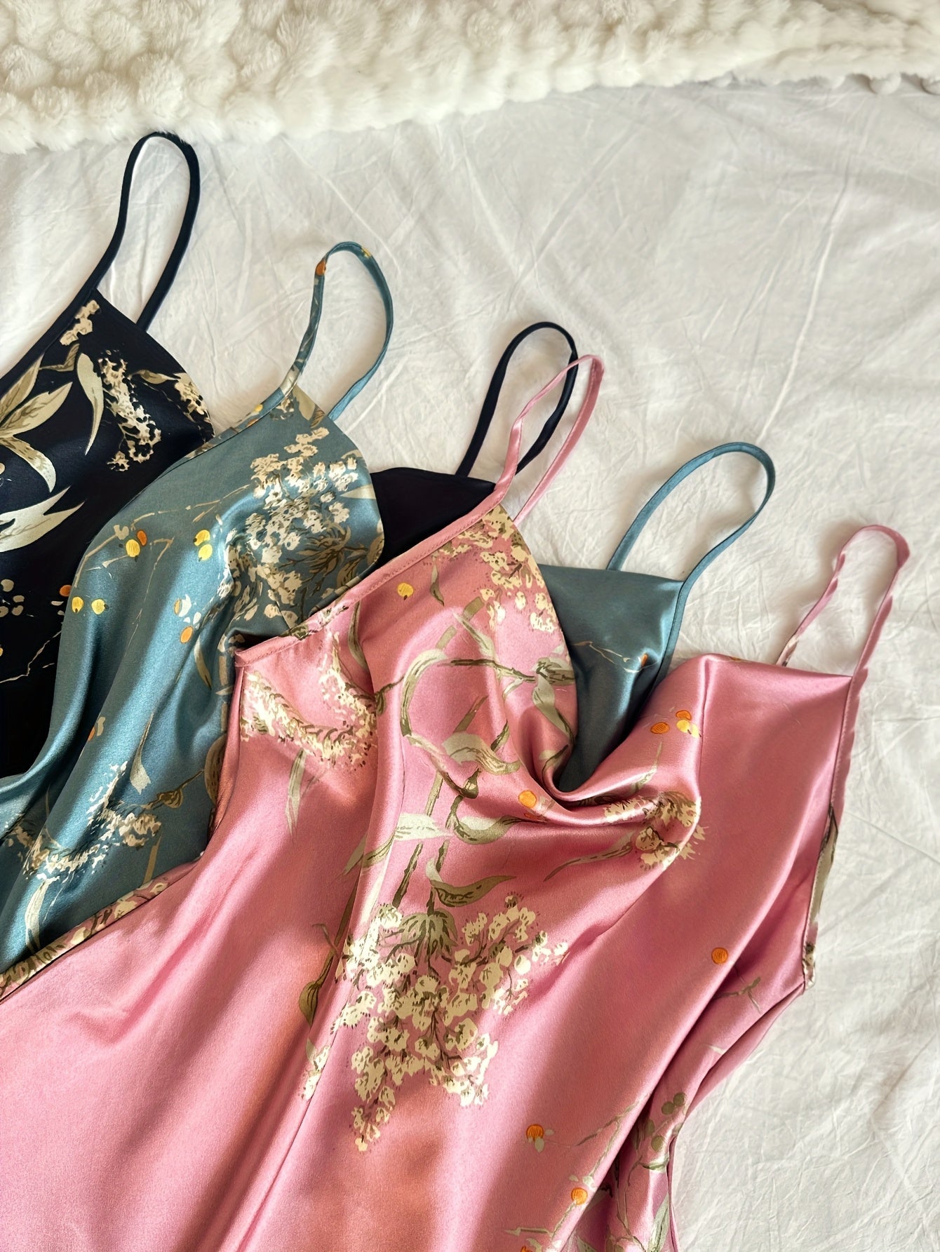Fleur Silk Botanical Satin Co-ord Set (Combo of 3)