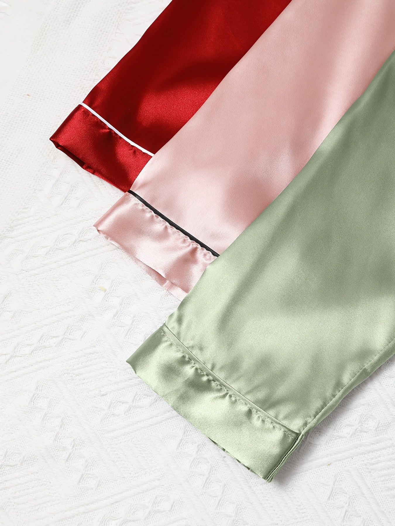 Women's Satin Night Suit Set – Pack of 3 (Red, Pink & Mint Green) | Full Sleeve Pajama Combo