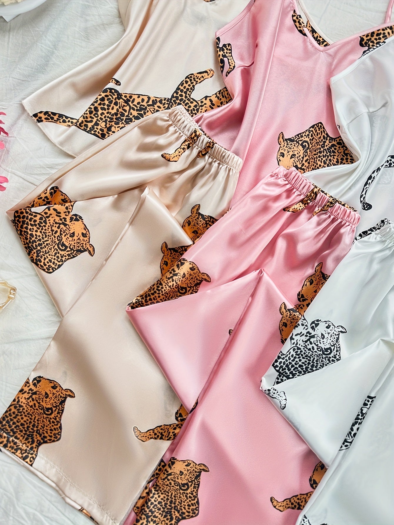 Wild Whimsy Satin Leopard Co-ord Set (Combo of 3)