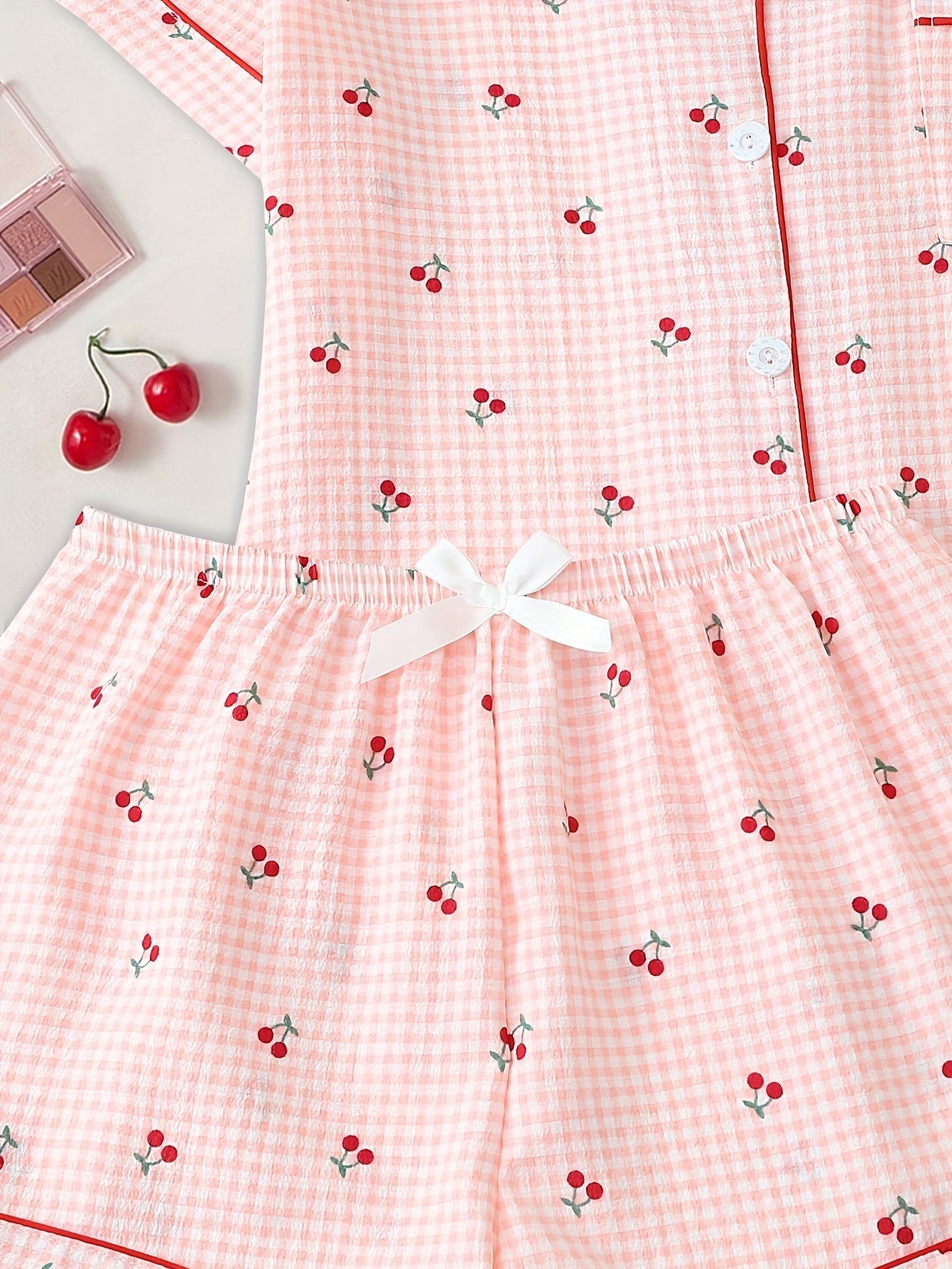 Cherry Gingham Cotton PJ Set (Combo of 3)