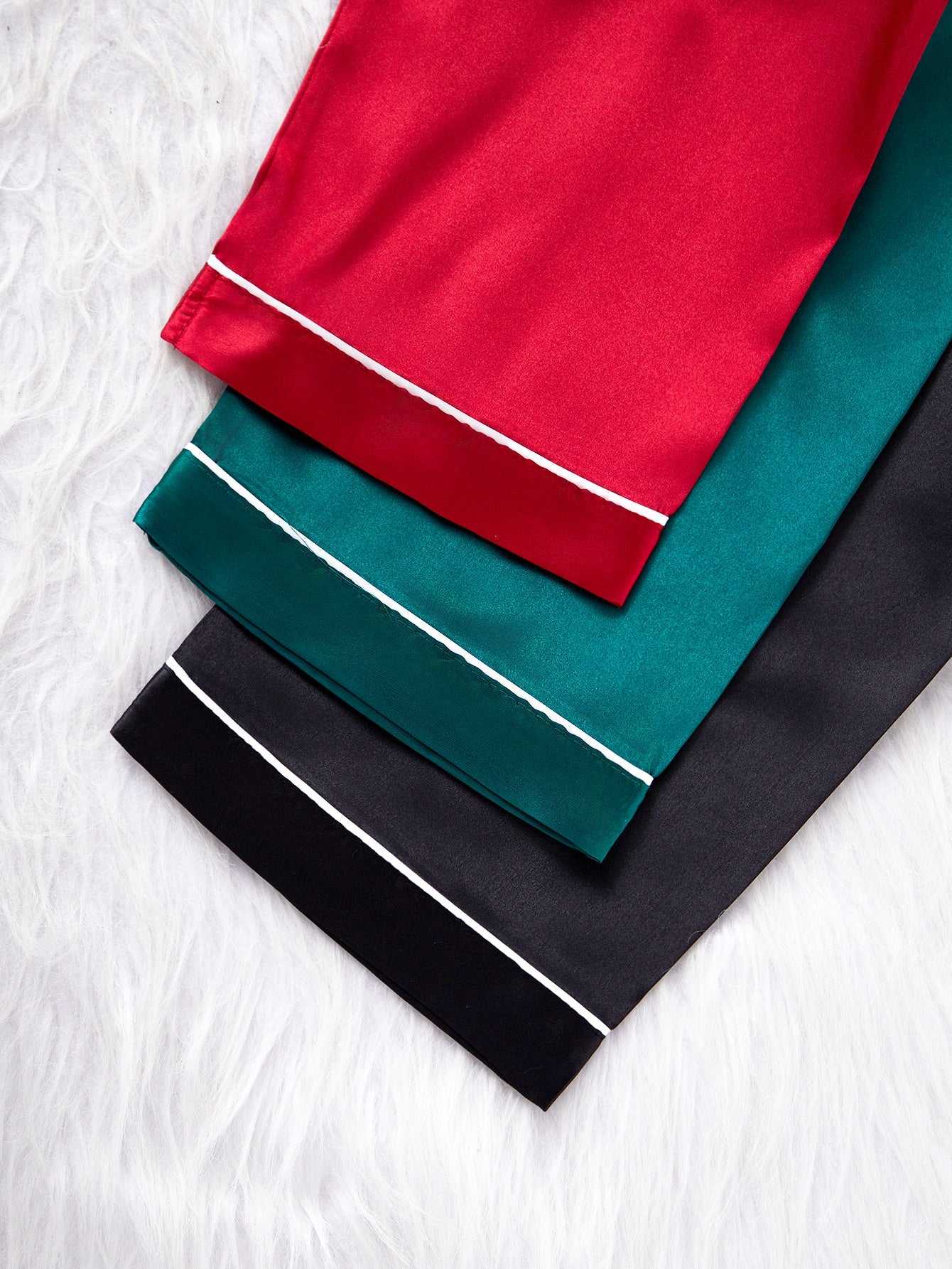 Women’s Premium Satin Night Suit Set – Pack of 3 (Wine Red, Teal Green & Black)